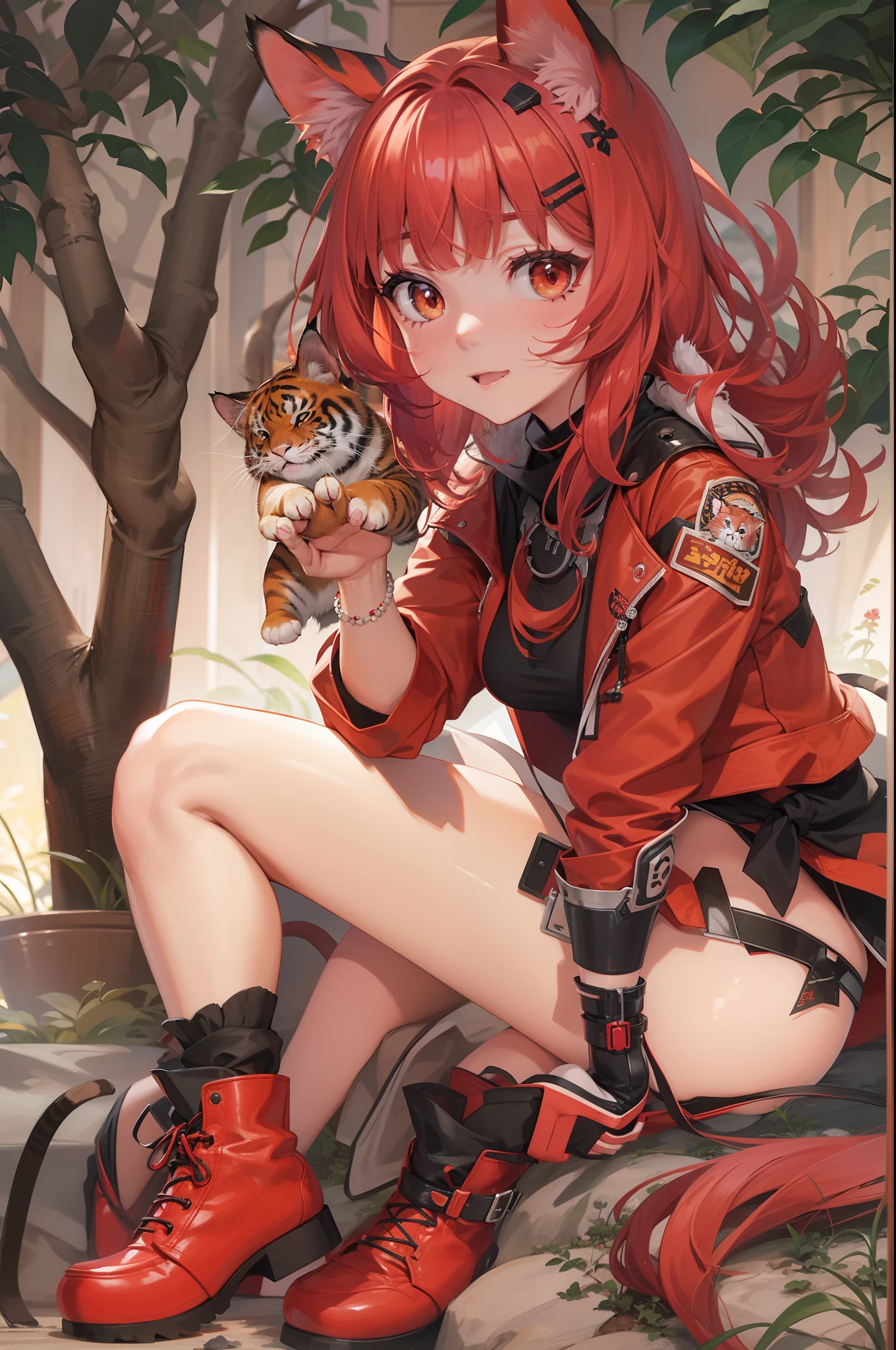 Red-haired cat-eared girl、Red and black tiger jima