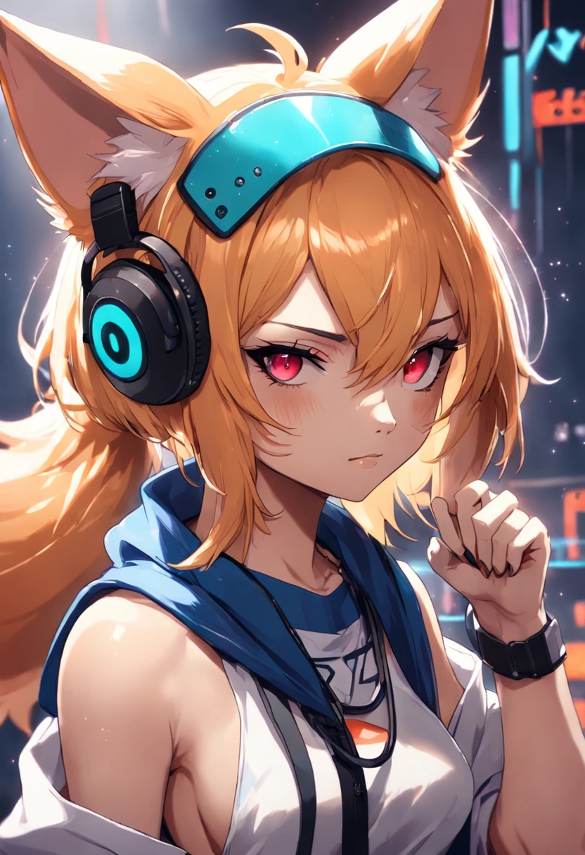 Anime-style image of a dog with headphones and a microphone, an anthropomorphic cyberpunk fox, Retrato de personagem peludo, badass anime 8 k, Gatilho Estilo de Arte de Anime, anime peludo, Arte peluda!!!, furafinidade peluda, commission on furaffinity, arte fursona, arte peluda muito bonita, arte digital peluda, Retrato de uma raposa antro, alta qualidade,melhor qualidade. belas coxas.