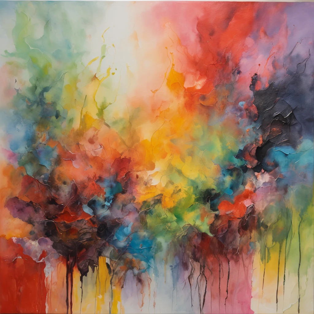 Hell in the style of disco-elysium, Hellish Sky, Demons, An abundance of colors, watercolor expressionist
