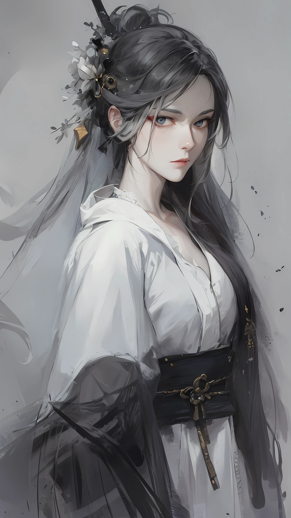 a closeup of a man with white hair and a white mask,Belle peinture de personnage,Guviz,Guviz-style artwork,White-haired god,Yang J,Epic and beautiful character art,Stunning character art,FAN Qi,Wu Zhun Shifan,Guvitz at the Pixiv Art Station