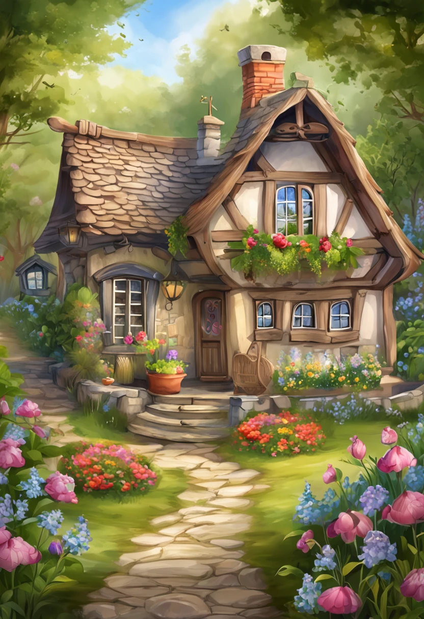 Close-up of the house with fairy tale doors and windows, flowery cottage, fantasy house, cottagecore,beatiful house, Cute detailed digital art, beautiful digital art, magical fairy background, detailed fantasy digital art, Very Beautiful Digital Art, cottage in the forest, beautiful render of a fairytale, Beautiful fantasy painting,Background bokeh,The depth of field is full。HDR high dynamic range technology,Make the picture more realistic,Attention to detail(8K,best qualtiy,tmasterpiece:1.2)