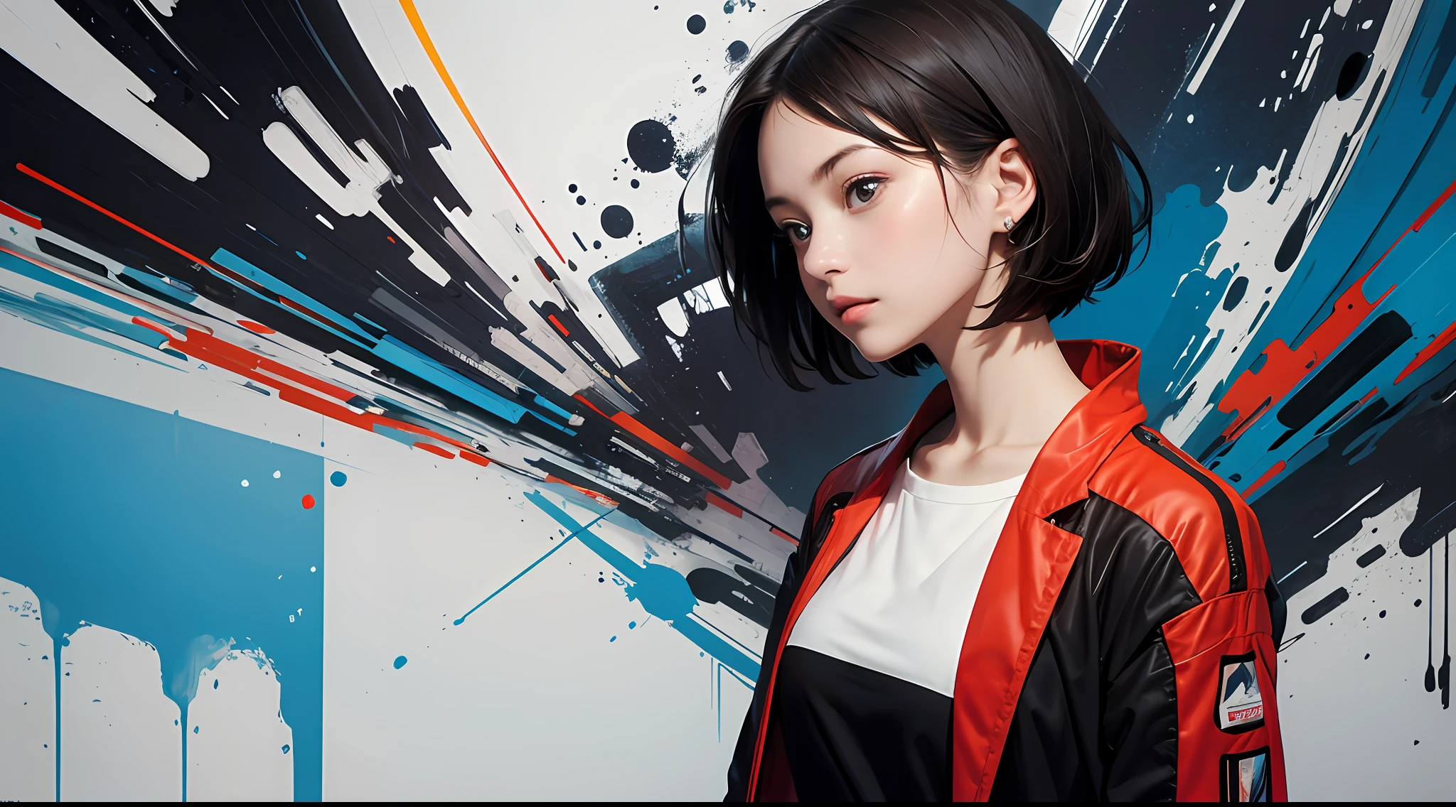 masutepiece, of the highest quality, 1 Lady, 20yr old, ((short-hair)), Abstract
