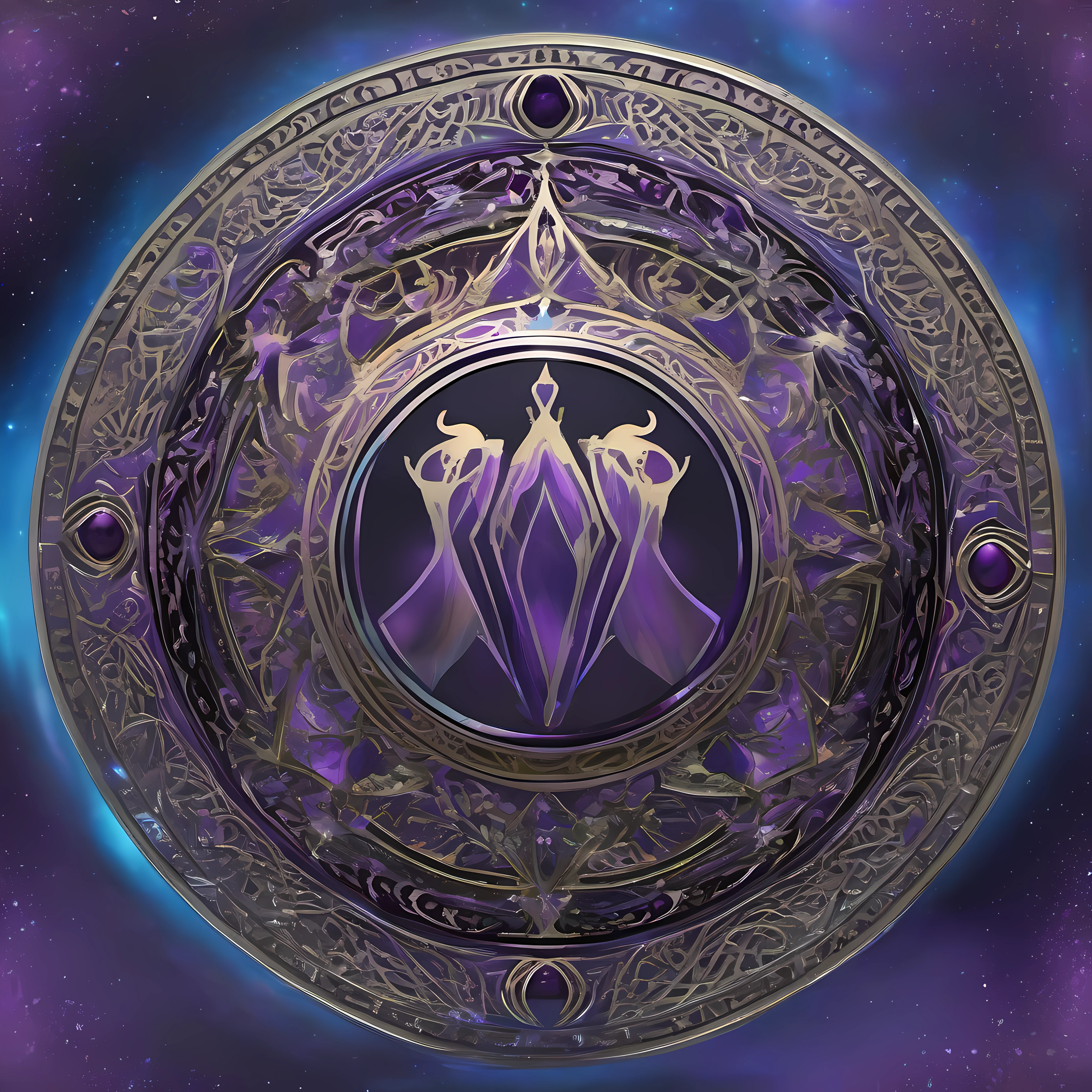 Create an enchanting magical seal that artfully blends the essence of hope within a black-based color scheme. Intricate patterns of shimmering silver and quiet shades of purple intertwine seamlessly against a backdrop of deep obsidian. At the heart of the seal, an intricate design that symbolizes the essence of magic, radiates a glowing light from its core, a radiance representing hope, resilience, and the promise of a brighter future even in the shadows.
Around the seal, incorporate symbols that evoke hope to amplify its meaningful symbolism. The elegant silver and soft blue sparkle spread out to create a pattern reminiscent of the stars floating in the night sky. The brilliance of this star evokes visions of infinite possibilities and resonates with the vastness of the universe.
The design of this seal captures the enigmatic potential of magic and envelops it in a reassuring embrace of optimism and hope, making an unforgettable impression on all who meet it.