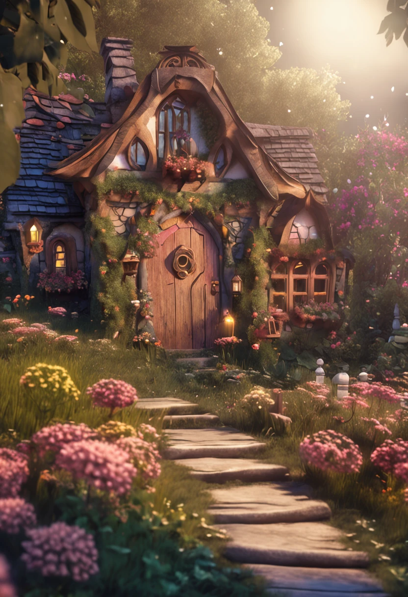 Close-up of the house with fairy tale doors and windows, flowery cottage, fantasy house, cottagecore,beatiful house, Cute detailed digital art, beautiful digital art, magical fairy background, detailed fantasy digital art, Very Beautiful Digital Art, cottage in the forest, beautiful render of a fairytale, Beautiful fantasy painting,Background bokeh,The depth of field is full。HDR high dynamic range technology,Make the picture more realistic,Attention to detail(8K,best qualtiy,tmasterpiece:1.2)