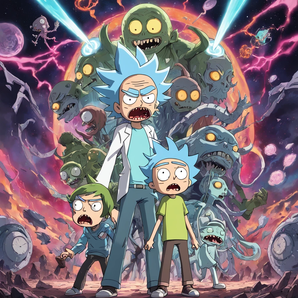 title: "Chronological chaos"
Sinopse: In the episode "Chronological chaos" de Rick and Morty, a crazy new invention by Rick accidentally messes up the entire time continuum, leading to a chaotic collision of different timelines. The narrative begins when Rick, em uma tentativa de aprimorar seu controle sobre as viagens no tempo, cria um "Cronomix Watch" which promises to synchronize all temporal dimensions in a single line.
No entanto, something goes wrong during an experiment and the Cronomix Clock explodes, creating a time wave that distorts and mixes countless versions of Rick and Morty from various realities. A partir desse momento, different incarnations of Rick and Morty begin to appear in the main timeline, com personalidades e objetivos completamente diversos.
A medida que a trama se desenrola, os Ricks e Mortys de diferentes realidades se encontram e interagem, creating situations both hilarious and tense. Some band together to try to fix the damage done by the Cronomix Clock, while others have agendas of their own, including conquering the multiverse or simply enjoying the confusion.
A linha entre aliados e inimigos se torna turva, since the characters have to face their alternate versions and deal with ethical and moral dilemmas involving the manipulation of time. The action unfolds in chaotic and surreal settings, where reality is constantly reshaping itself as different timelines collide.
Enquanto Rick e Morty lutam para restaurar a ordem temporal, They find themselves confronting not only the consequences of their own actions, but also exploring the complexity of the choices made in multiple realities. The episode addresses deep questions about free will, Identity and the implications of controlling time.
At the climax of the episode, Rick and Morty must find a way to reverse the damage done by the Cronomix Clock and separate the intertwined timelines. No entanto, They learn a valuable lesson