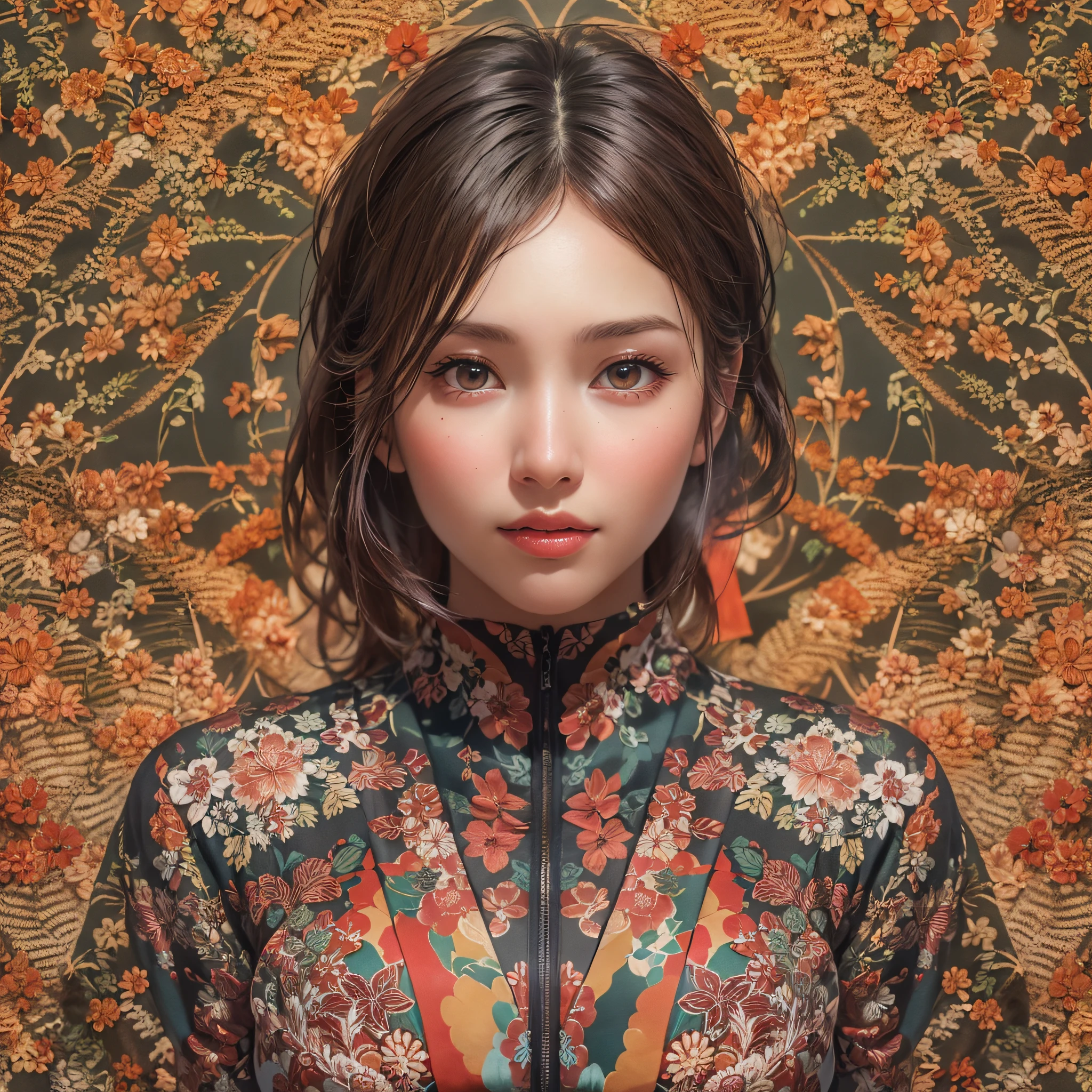 (Highest Quality, hyper-realistic, Super dense, very detailed illustration, Best image quality:1.4, very detailed illustration),
(Background, symmetrical, Compositions with coloful geometric arabesque patterns):1.3,
(sexy black bikini), (1woman:1.3, solo),
(full body:1.3), (Model-like body shape),
(High ponytail), (dark brown hair),
(Japanese, 18-year-old woman),
(smiling:0.5)