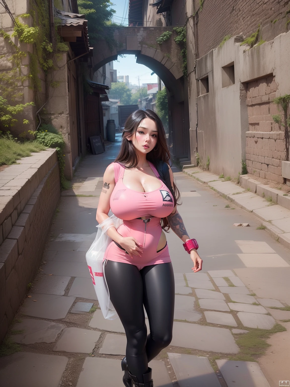 I want the girl in the picture to have big round tits. Equivalent to 1200cc prostheses and that are marked a lot, with great cleavage. And that she has an enormously large and sexy ass and hips. Hourglass body shape and porn actress look. Make her wear very provocative clothes.