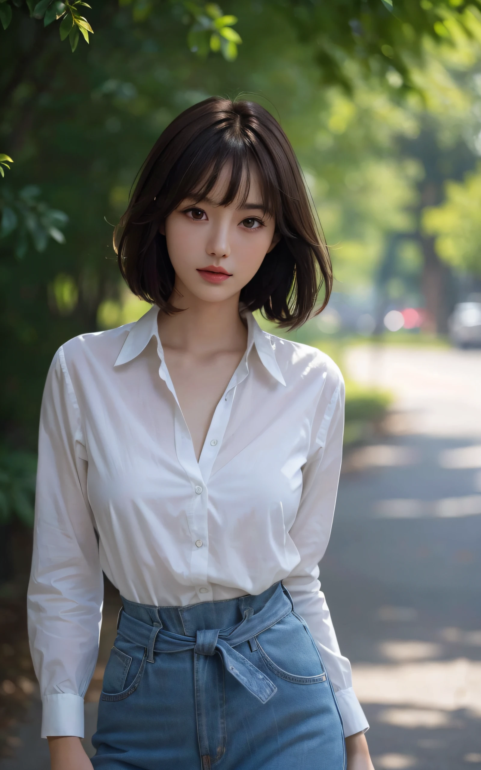 ((top quality, 8k, masterpiece: 1.3, raw photo)), Sharp Focus: 1.2, (1 aespa girl: 1.2), (Realistic, Photorealistic: 1.37), (face focus: 1.1), cute face, ultra detailed face, small breasts, flat chest, short messy hair, (wet White button up long shirt :1.1), wet body, standing bathroom, water shower, sunlight, movie lighting,
