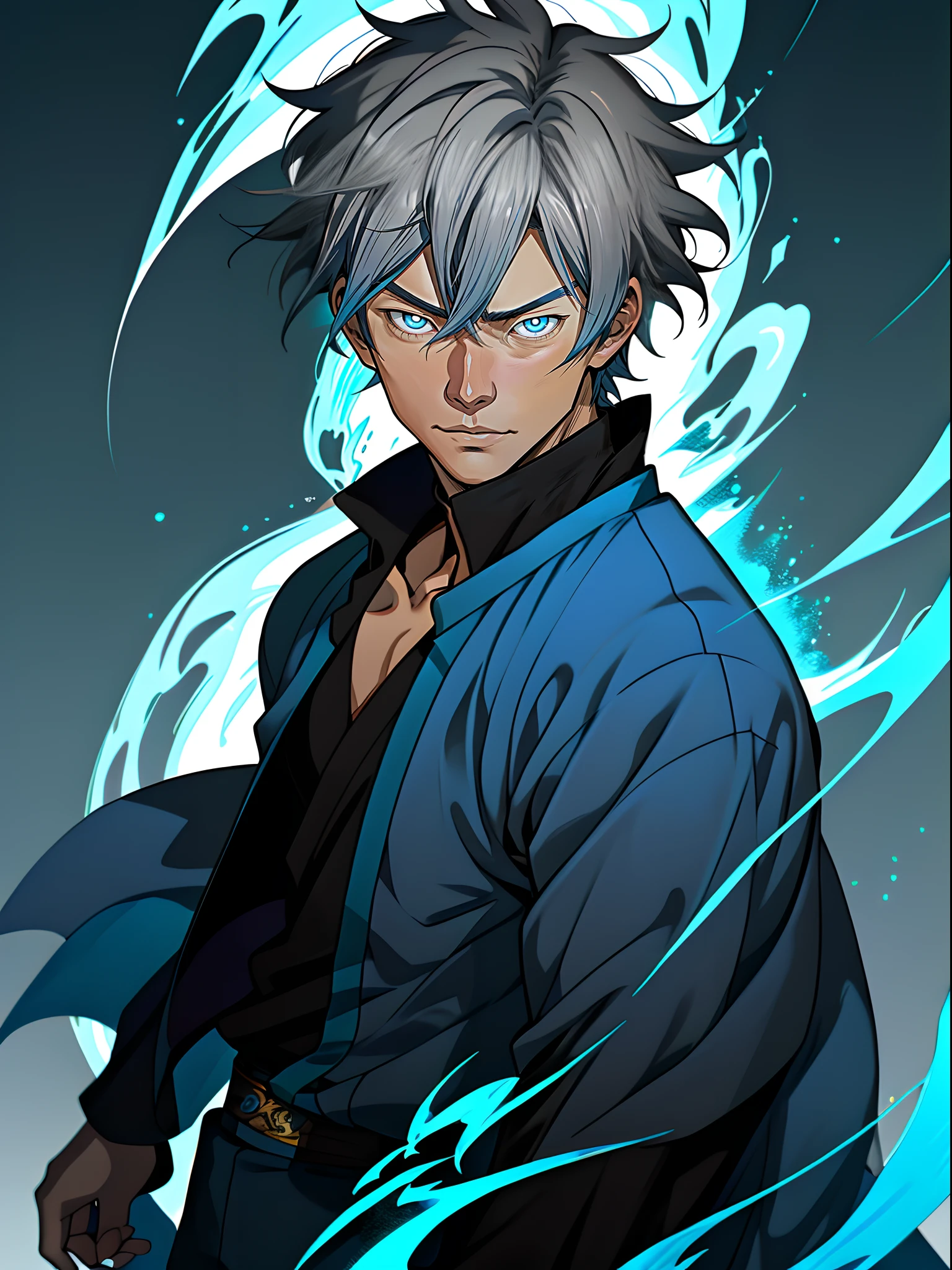 Anime image of a white-haired man wearing a blue flame in a black jacket, Shinkai sincerely, New Xiangcheng, Honest, ryuta ueda artwork, offcial art, Anime handsome man, inspired by Hisui Sugiura, koyoharu gotouge,