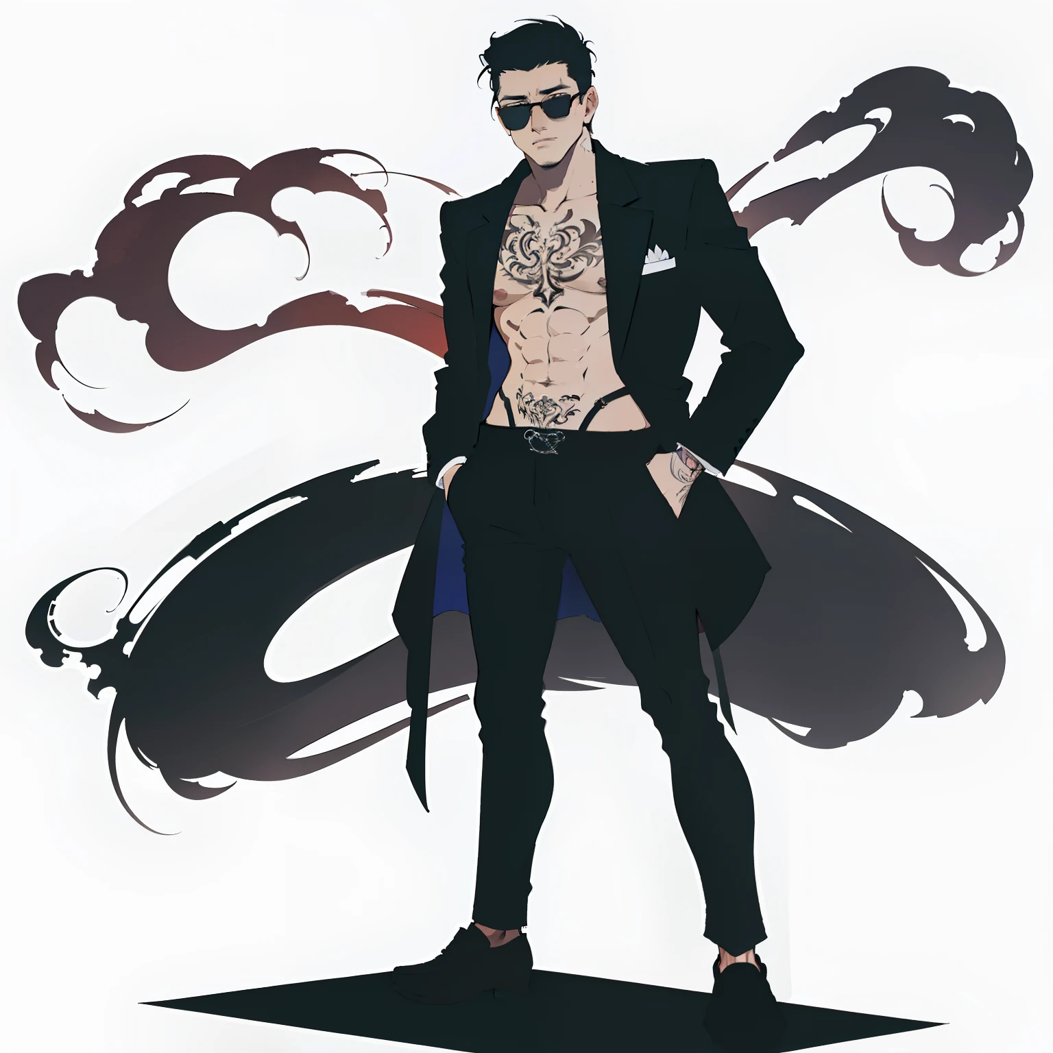 A cool man with full body tattoo, standing