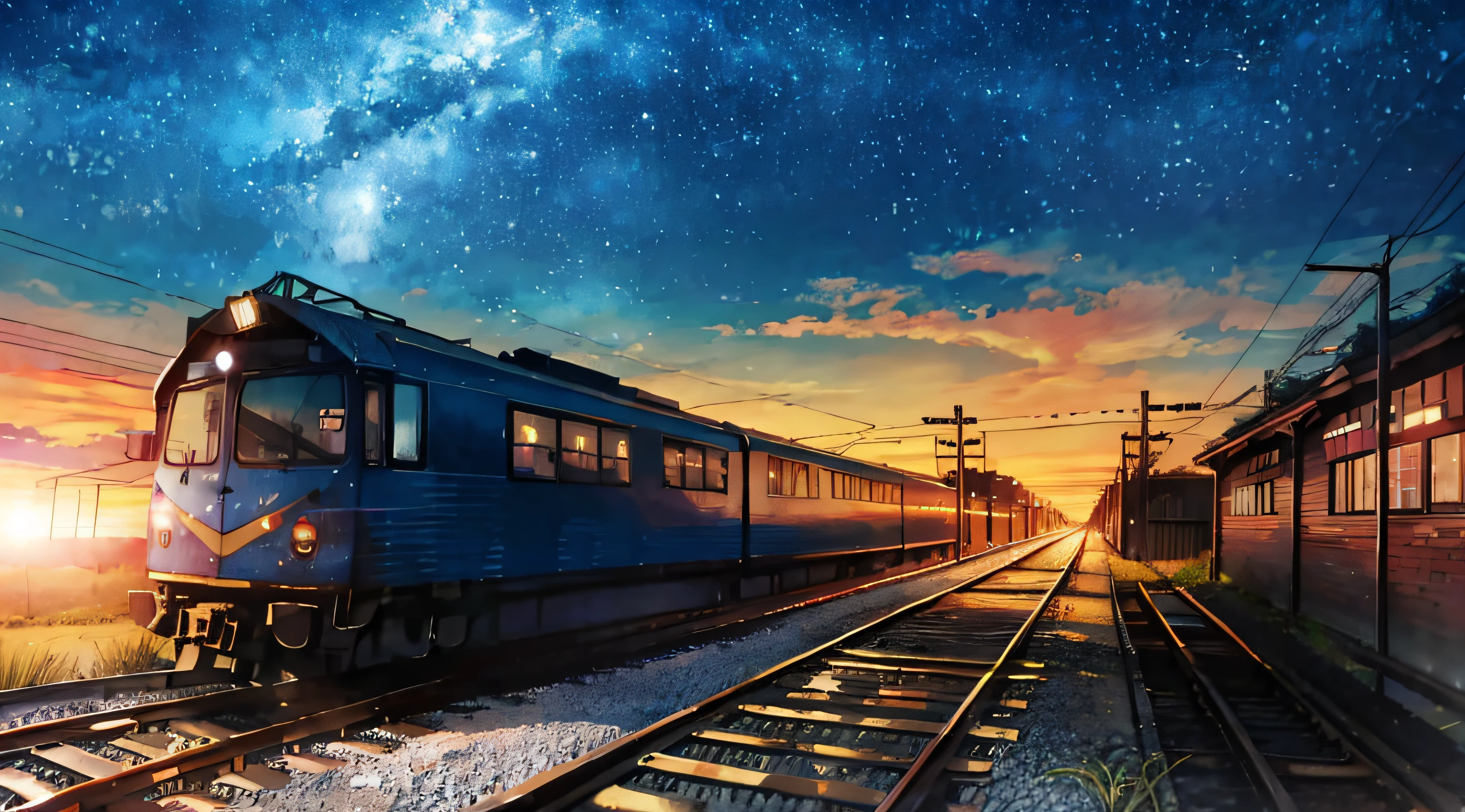 starrysky,railroad tracks,trains,galactic