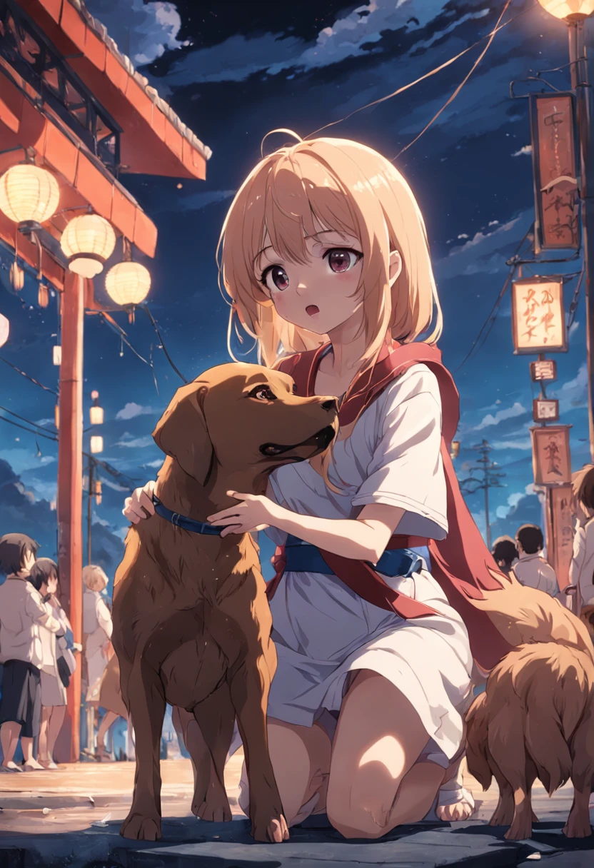 People petting dogs
