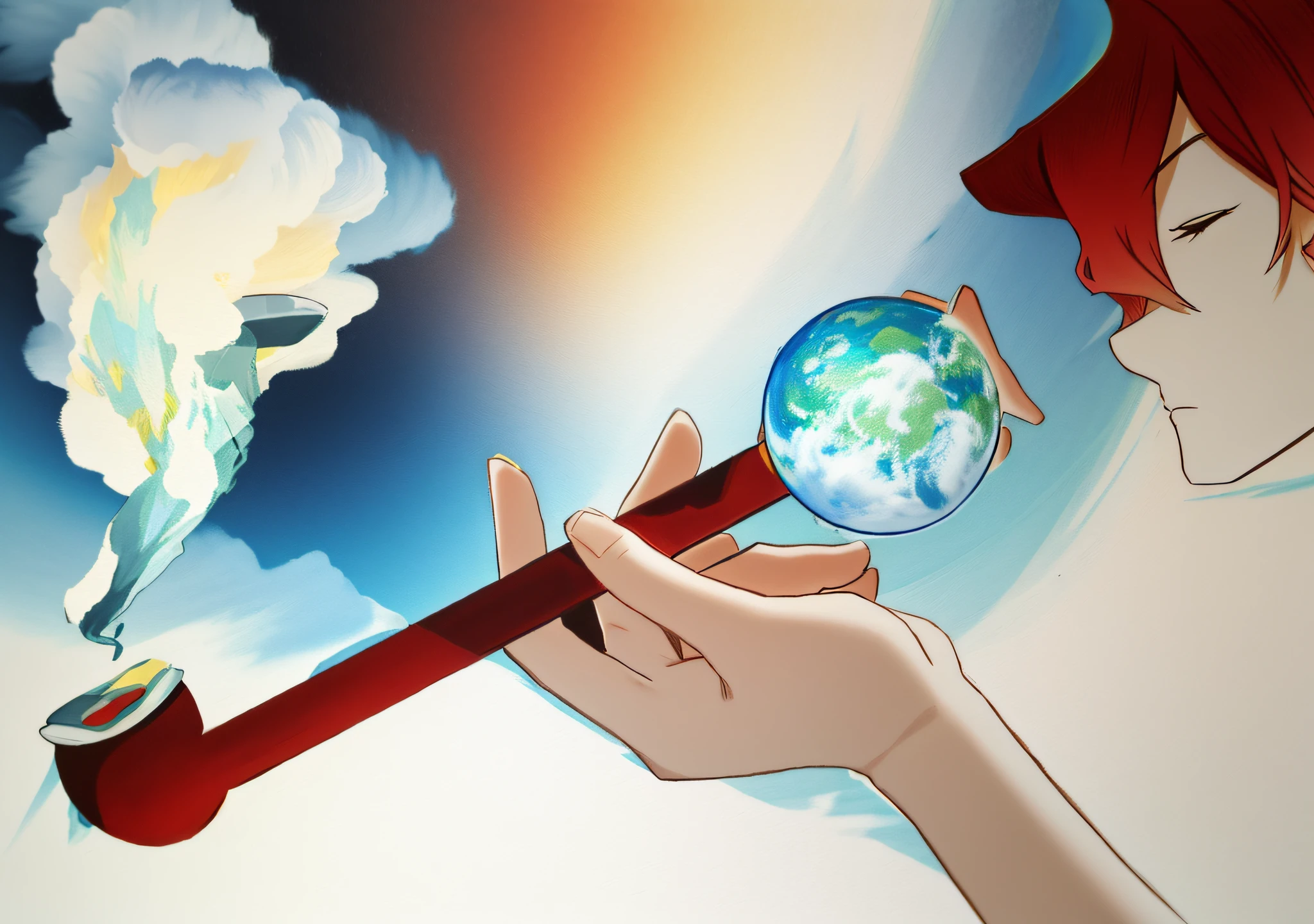 "animated movie still, high quality illustration, dynamic scene, brittney lee, holding the earth, Beautiful hand-drawn style, inspired by Emiliano Ponzi"