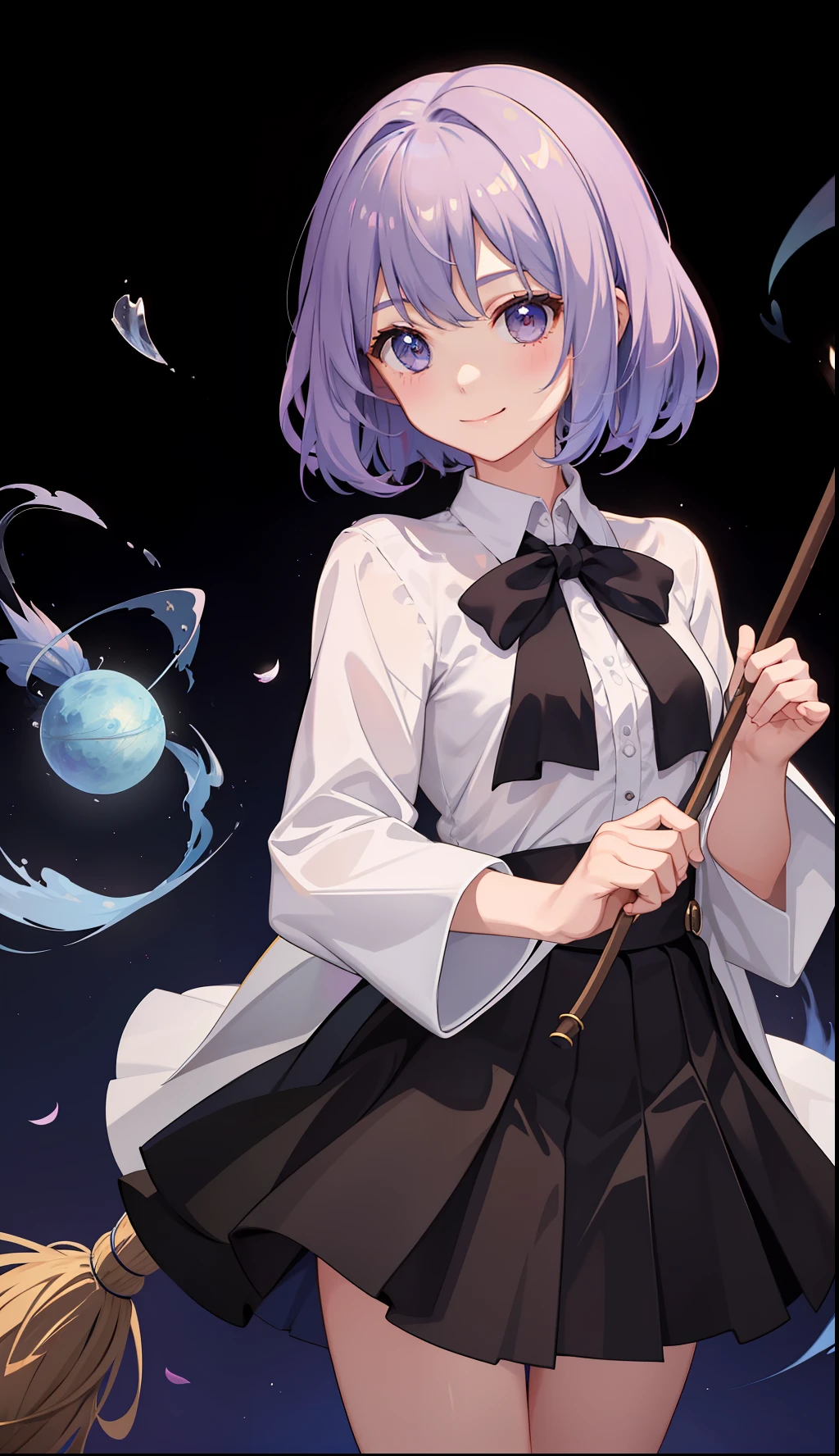 1girl in、A smile、A delightful! The shirt、skirt by the、(small tits)magic wands、Magic hat、cloaks、Broom、Sorcerer、