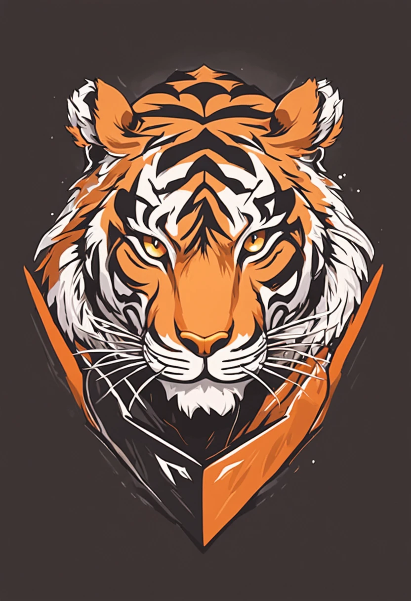 ::style vetor, logotipo vetorizado de um tigre, logo em formato arredondado e contornos brancos, ::n_style fundo da imagem, deformations in the logo, cartoon, anime