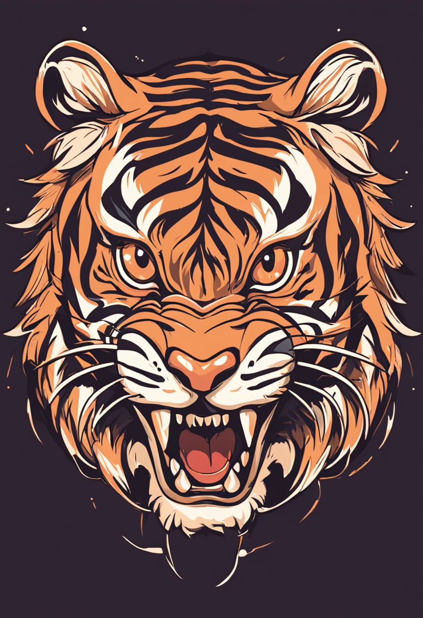 ::style vetor, logotipo vetorizado de um tigre, logo em formato arredondado e contornos brancos, ::n_style fundo da imagem, deformations in the logo, cartoon, anime