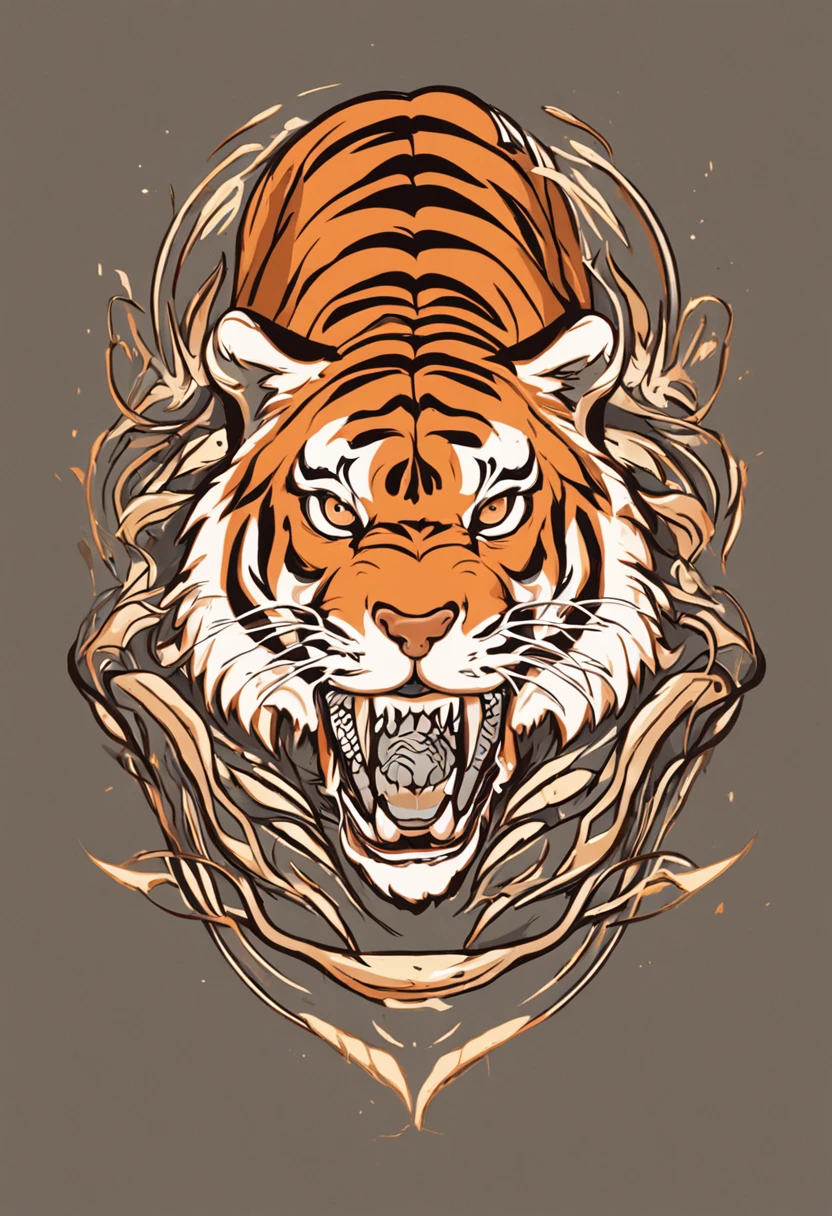 ::style vetor, logotipo vetorizado de um tigre, logo em formato arredondado e contornos brancos, ::n_style fundo da imagem, deformations in the logo, cartoon, anime