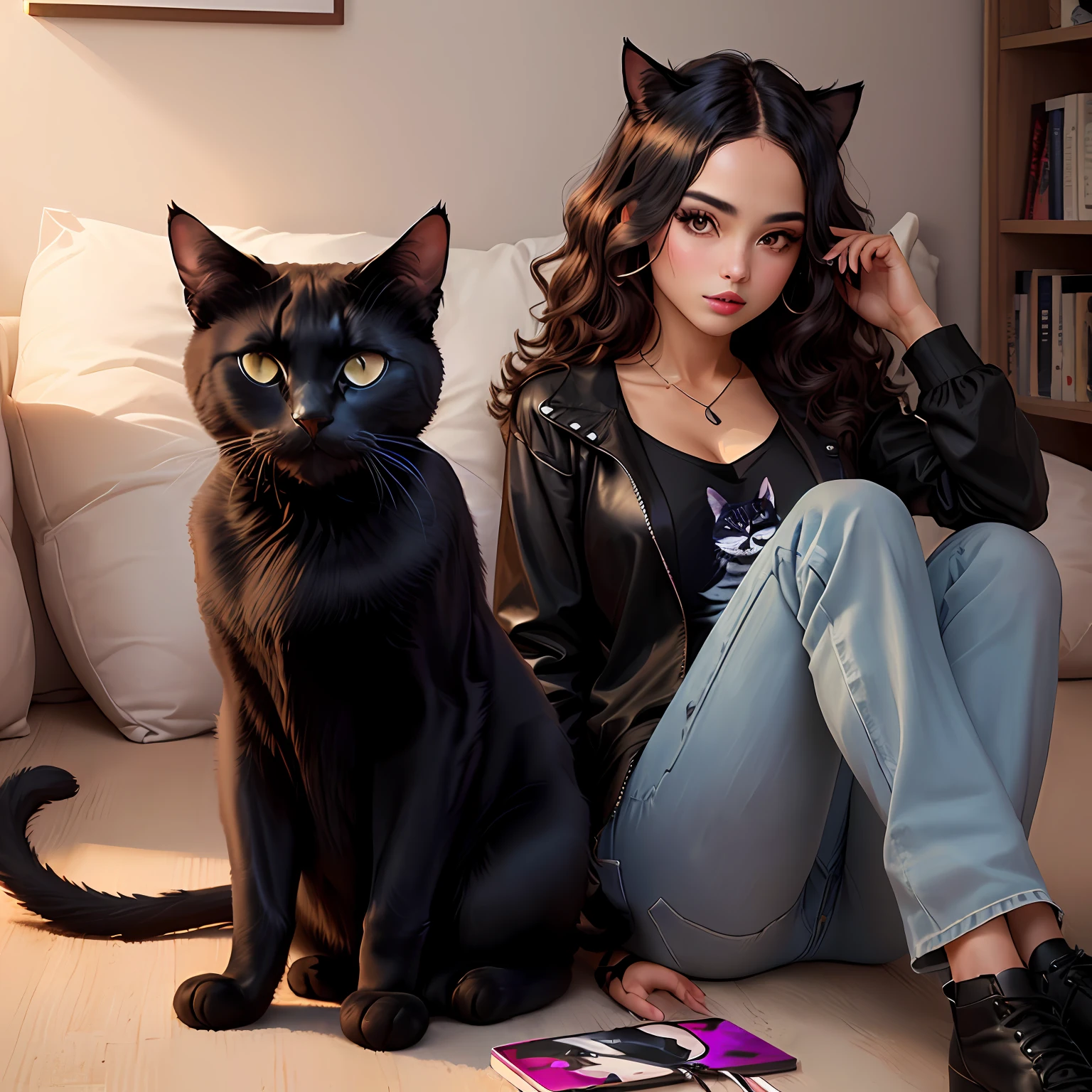Make the image of a black cat, com pinta branca no peito, foto premiada, realista