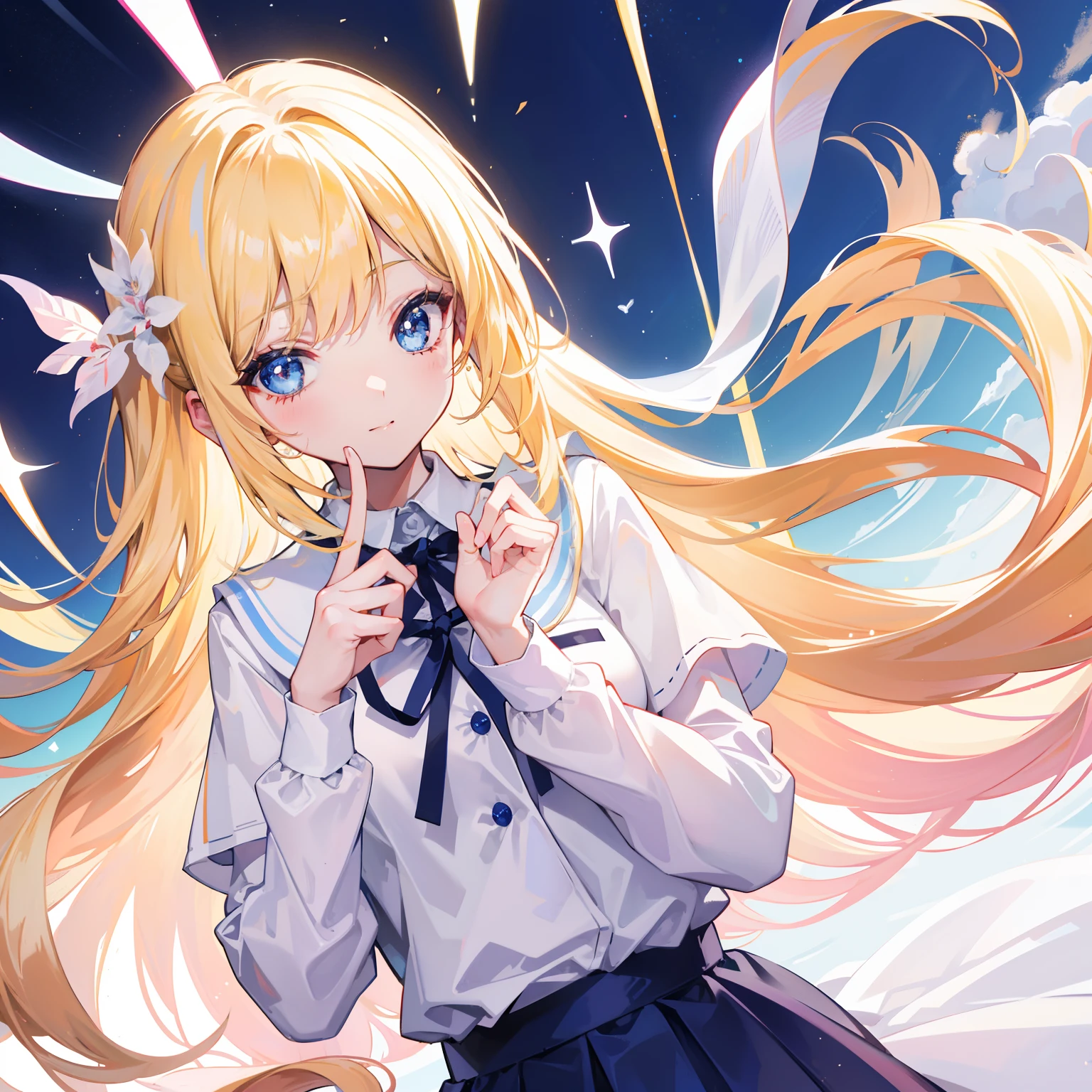 porate、School uniforms、bright expression、The cutest face in the world、young and shiny white shiny skin、The most beautiful in the world,The most beautiful、ultimate beauty girl、The most beautiful in the world,The brightest blonde hair、shinny hair、Super long silky straight hair、Beautiful bangs that shine、Sparkling crystal clear and charming light blue eyes、Very nice and lovely girl、Lush bust
