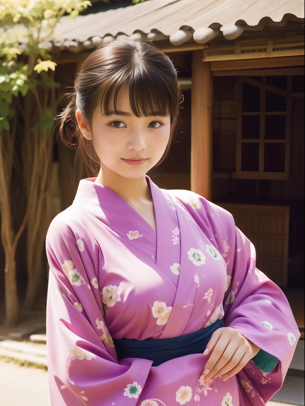 Beautuful Women、age19 、bustshot、80mm、Yukata、Japanese houses