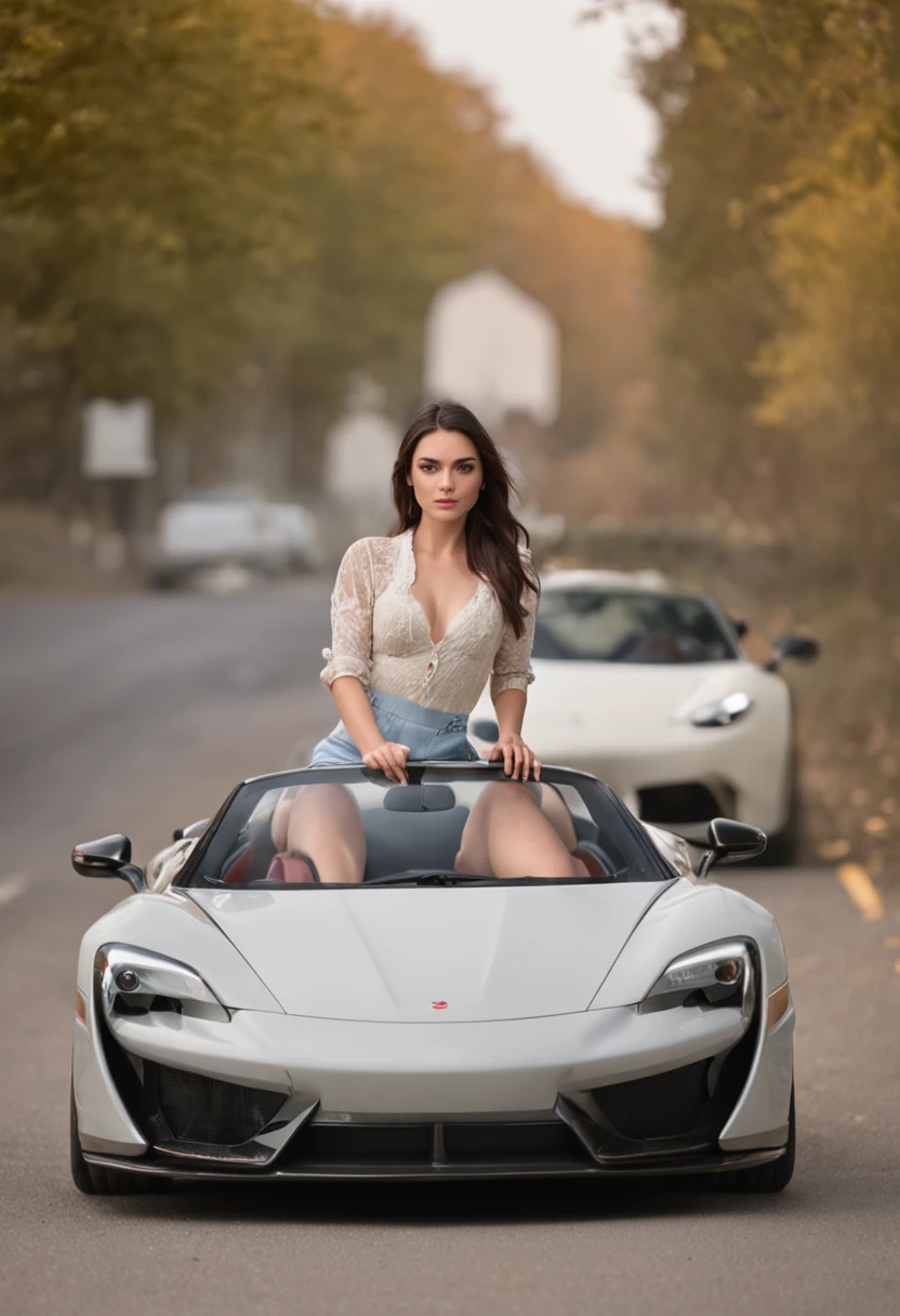 A beautiful woman drives a sports car