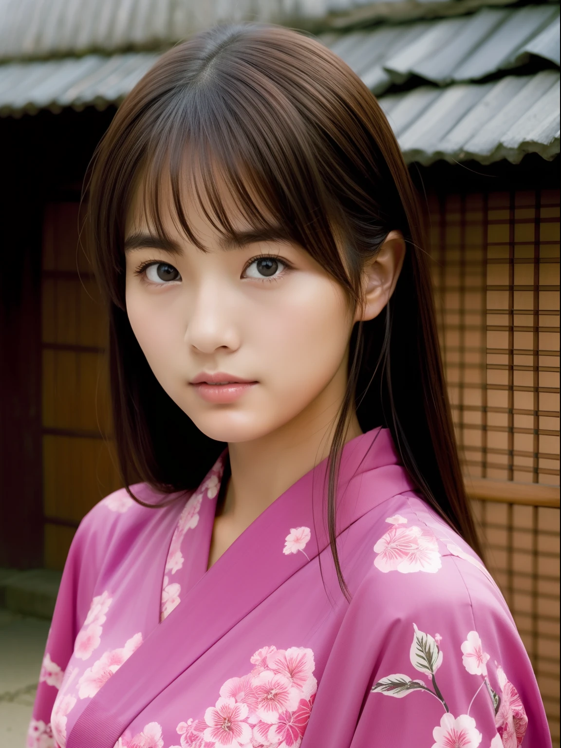 Beautuful Women、20yr old 、head shot、80mm、Yukata、Japanese houses