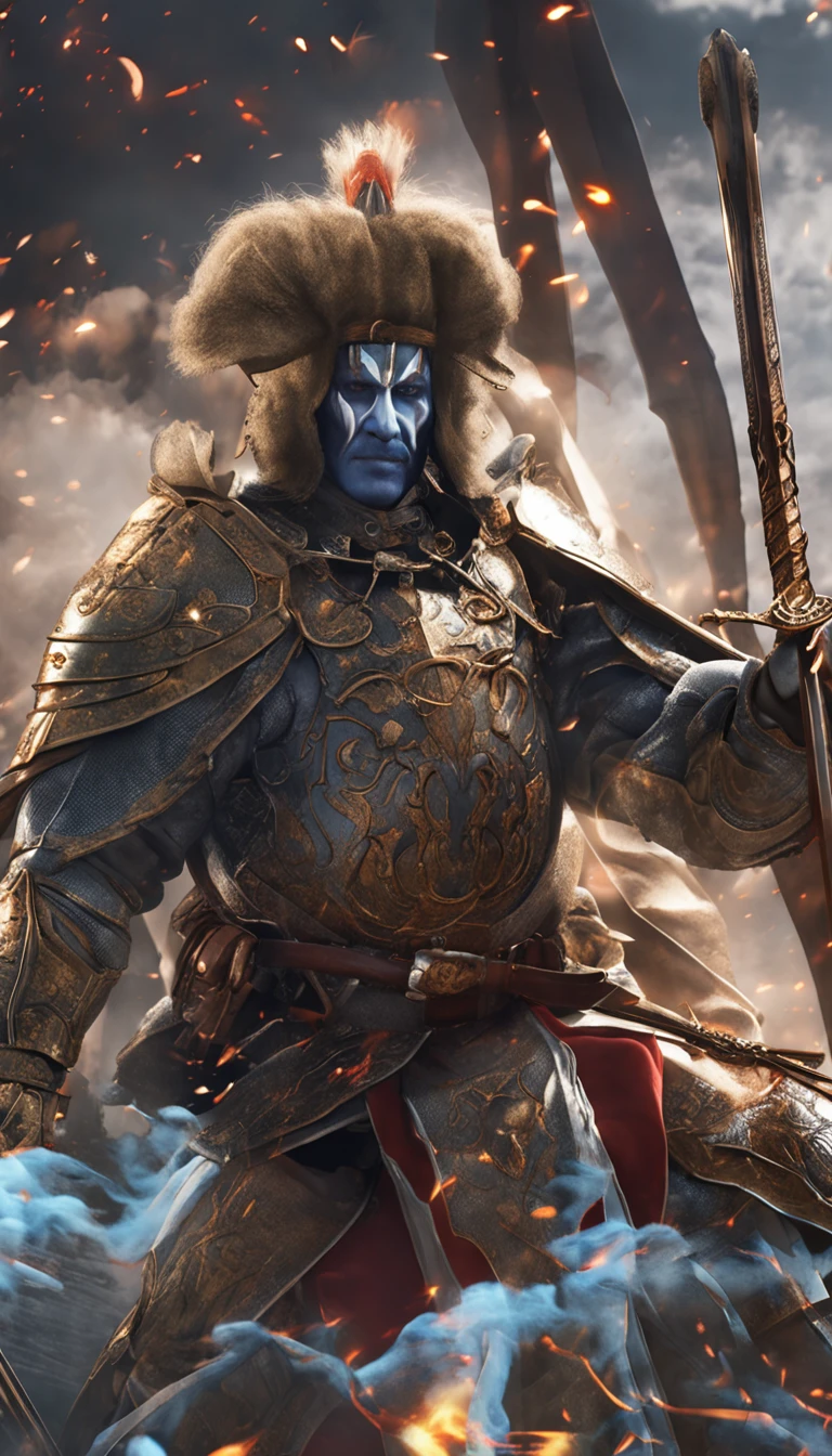 in a panoramic view，magic realism， anime big breast，Masterpiece, hyper HD, Super detail, High details, Best quality, A high resolution, A high resolution, Award-Awarded, Award-Awarded, Anatomically correct, 8K，），（Portrait of a noble knight：1.5，Dignified），（A man on horseback：1.5，Sword in hand, poster art inspired by Kanō Hōgai, trending on pixabay, Renaissance, Solomon Kane, As Solomon Kane, the third horseman, samurai movie poster, Wuxia, horse warrior, Tim BradStreet, vampire hunter d, Horseman of Apocalypse, genghis khan, arabian samurai）