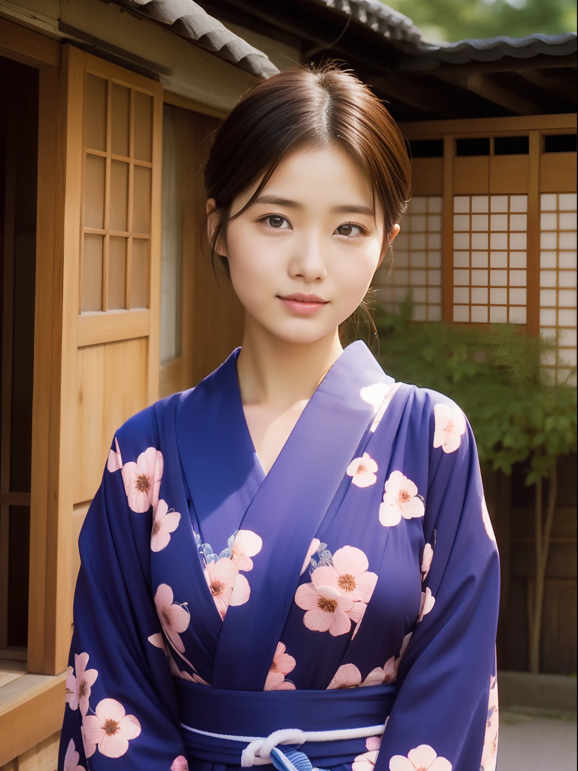 Beautuful Women、20yr old 、head shot、80mm、Yukata、Japanese houses