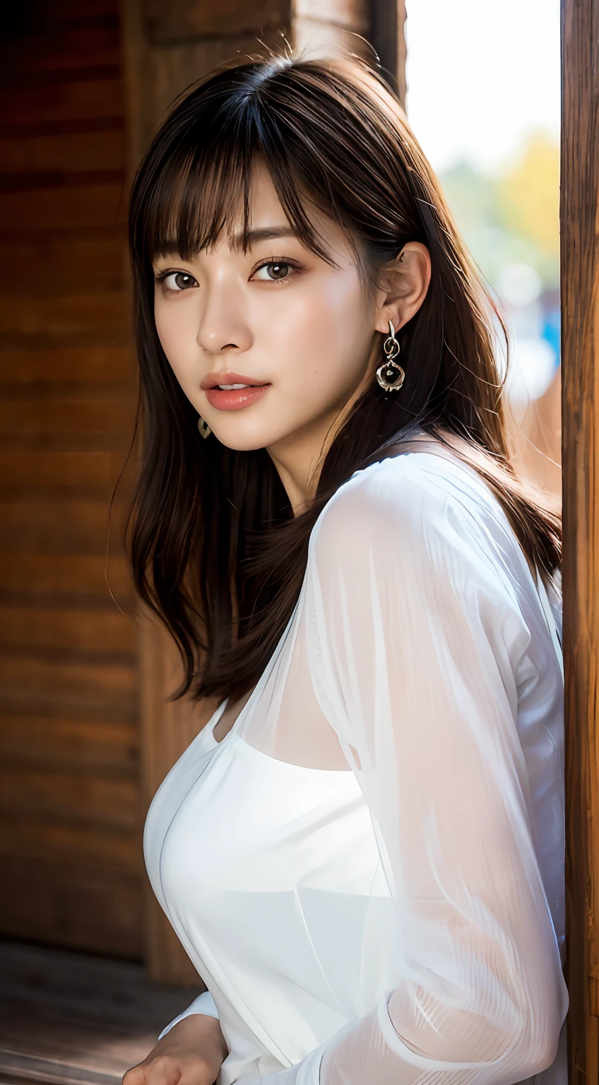 (8k, RAW Photo, Best Quality, Masterpiece:1.2), Ultra Detail, Super Resolution, (Realistic, Realistic Photo:1.37), Portrait, High Detail RAW Color Photo, Professional Photo, Extremely Detailed and Beautiful, Extremely detailed, 8k wallpaper, amazing and detailed, huge file size, official art, highly detailed CG unity 8k wallpaper, highly detailed beautiful girl, highly detailed face, highly detailed eyes, highly detailed skin, highly detailed fingers, highly detailed nose, very detailed detailed mouth , perfect anatomy, highly detailed background, highly detailed clothes, 1girl, (20:1.2), 20s, cute girl, realistic body, petite, fair skin, glowing skin , slim body, handsome body, black hair , short hair, (blunt bangs:1.2), smile, cute, youthful, cute face, realistic face, delicate eyes, drooping eyes, lingerie, see-through, earrings, looking at viewer, cowboy shot, facing front, standing posture, Contraposto, dynamic lighting, very large breasts, cowboy shot