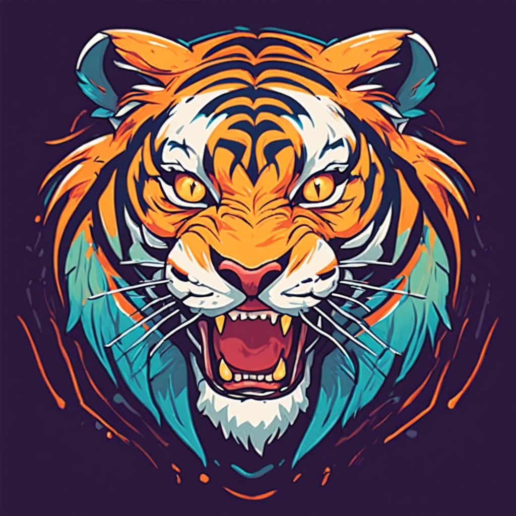 ::style vetor, logotipo vetorizado de um tigre, logo em (((formato arredondado))), vivid colors, contornos e fundos brancos, chamas em volta do logo  ::n_style fundo da imagem, deformations in the logo, cartoon, anime