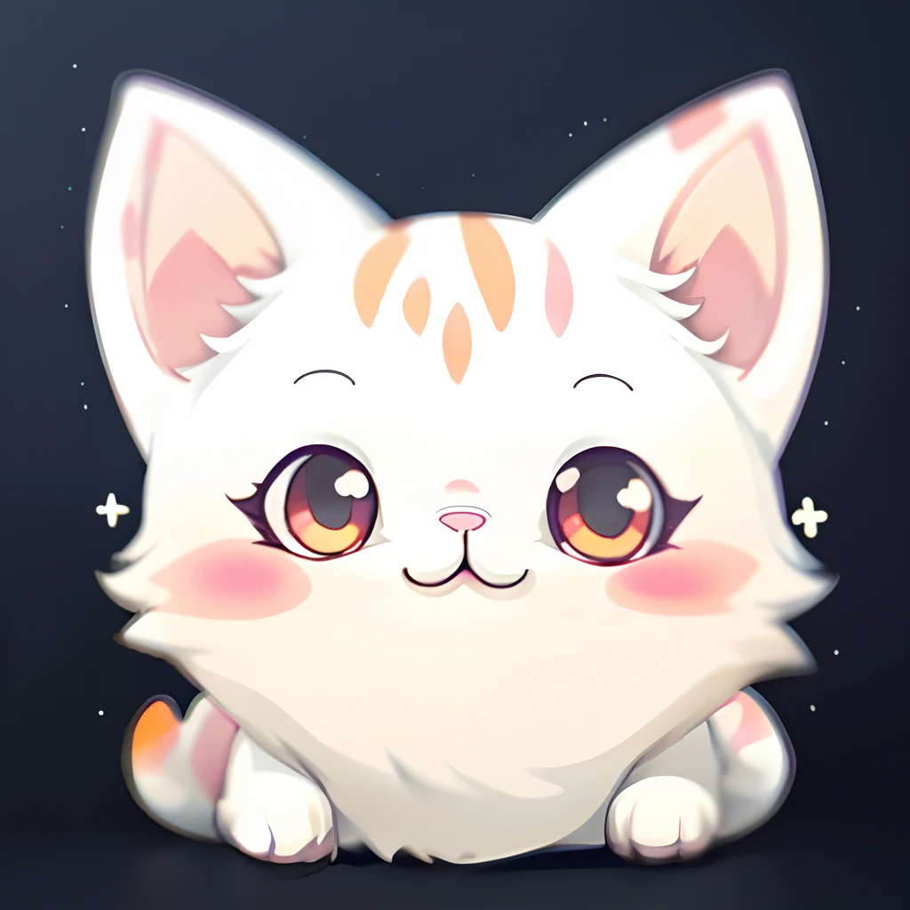 There is a white cat with orange eyes sitting on a black surface, Kawaii cat, Cute detailed digital art, anime cat, adorable digital art, anime visual of a cute cat, Kawaii realistic portrait, lovely digital painting, Cute cat, realistic anime cat, A cute cat, cute anime catgirl, cute portrait, cute character, very beautiful cute catgirl
