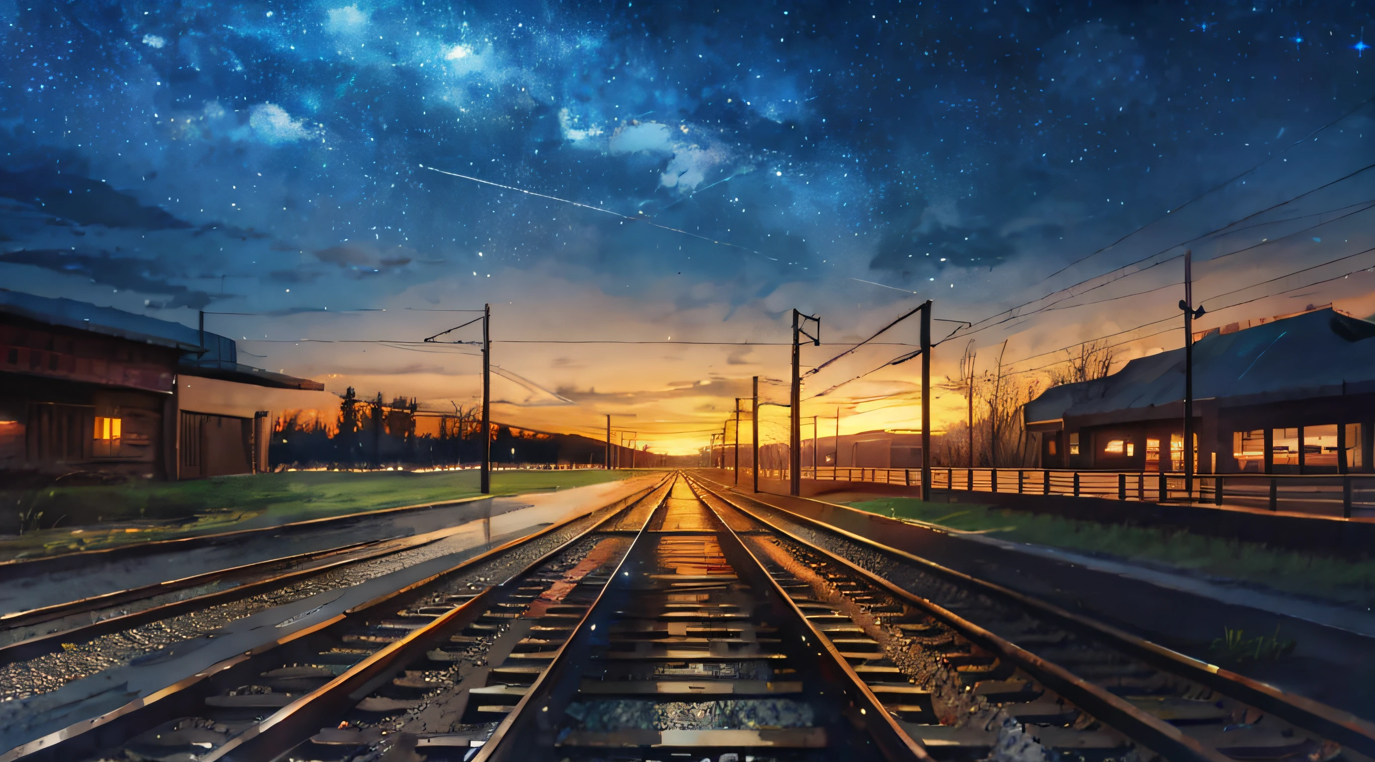 starrysky,railroad tracks,trains,galactic