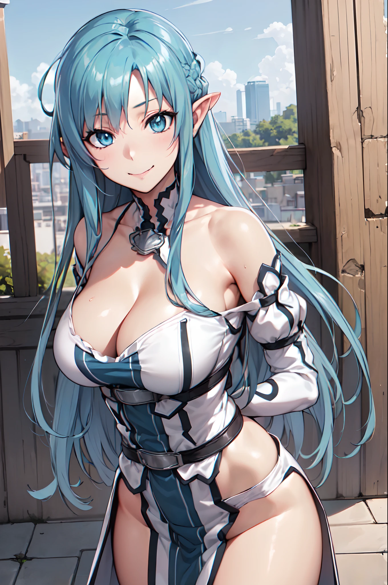 (masutepiece:1.5), the Extremely Detailed CG Unity 8K Wallpapers, Beautiful breasts,Farbe_aberration,beautiful detailed shadow,Beautiful eyes,Beautiful body,Beautiful skin,beautifull hands,(Curve,Model,glamor:1.5),(Realistic, hyper realisitic:1.5),(Blue hair:1.5),(blue eyess:1.5),(Large breasts:1.4),(Style image of woman undressing,I can see a little bit of underwear.:1.5), (Seductive smile:1.3),(extremely detailed cute anime face:1.3),Seductive Anime Girl, Big curvaceous, beautiful alluring anime teen, Beautiful anime girl, charming anime girls, Smooth Anime CG Art, Ilya Kuvshinov with long hair, beautiful alluring anime woman, Anime Best Girl, asunayuuki, On my bed, pretty anime girl