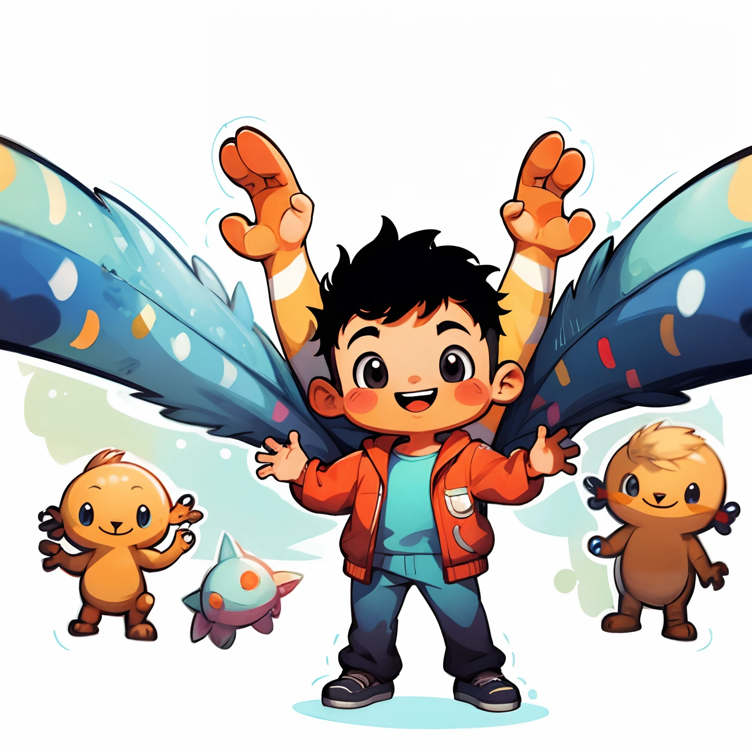 a boy standing with open arms
