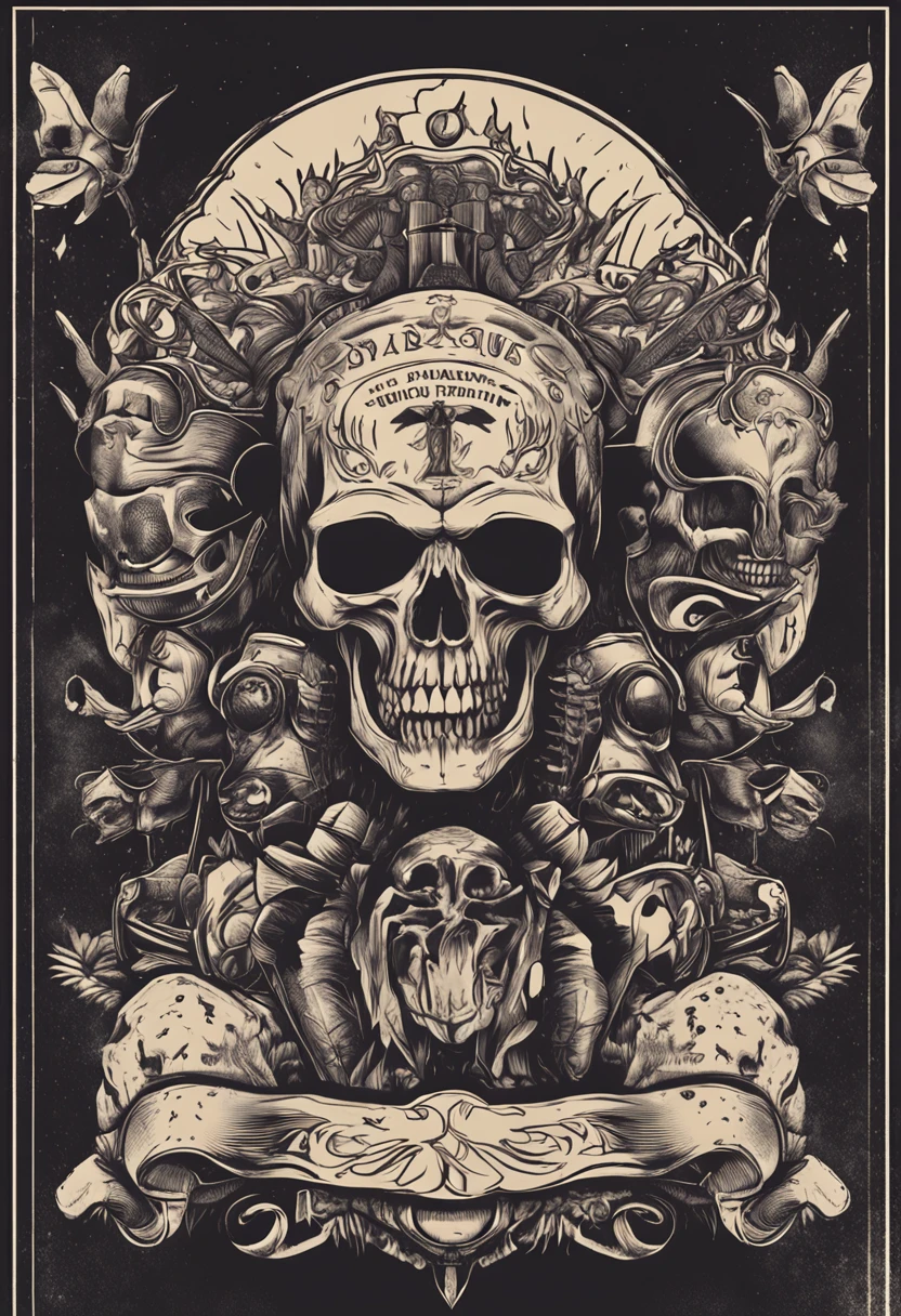 poster de tatuagem, vintange, dark art, skull, propaganda, banner, poster old