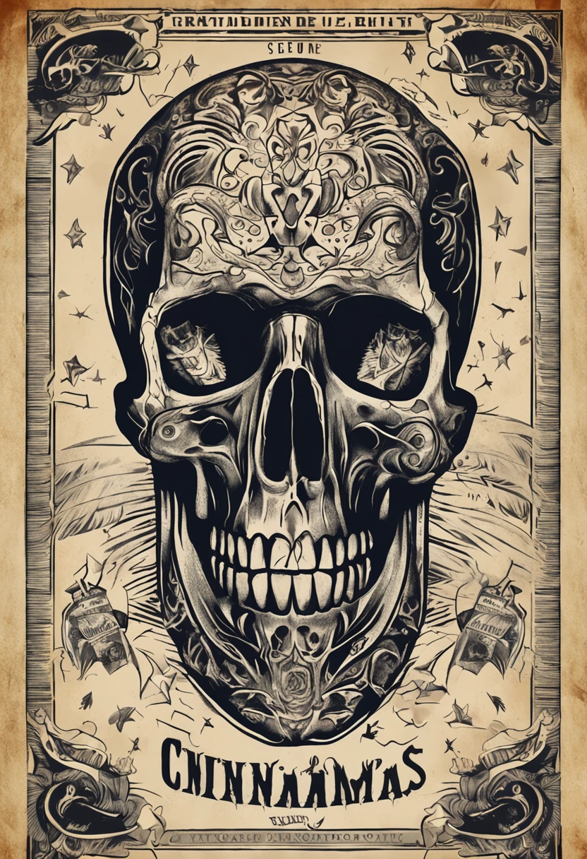 poster de tatuagem, vintange, dark art, skull, propaganda, banner, poster old
