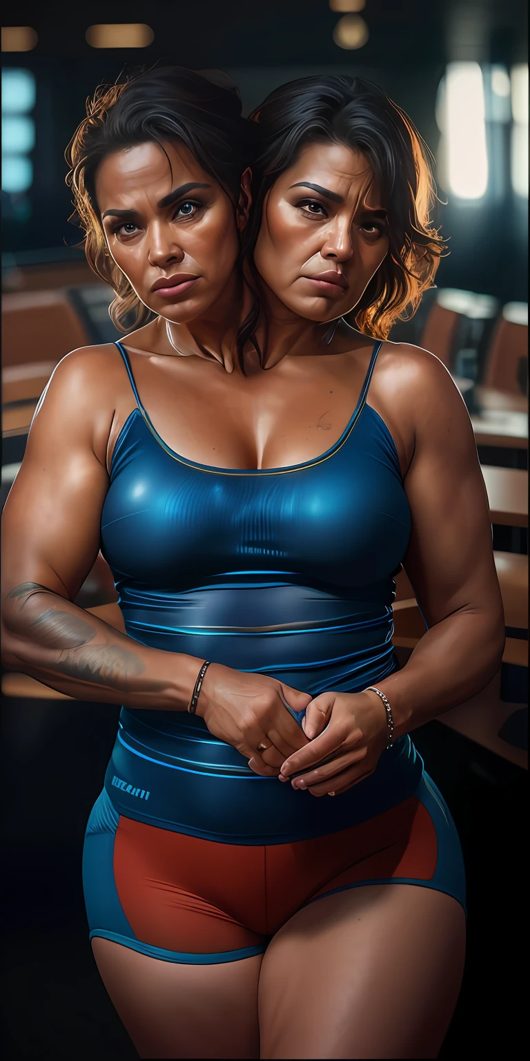 ((2heads)),fat,beautiful middle aged American transgender girl, 1man, full body spandex, in a conference room, ((slim, petite)), photorealistic, photo, masterpiece, realistic, realism, photorealism, high contrast, photorealistic digital art trending on Artstation 8k HD high definition detailed realistic, detailed, skin texture, hyper detailed, realistic skin texture, armature, best quality, ultra high res, (photorealistic:1.4),, high resolution, detailed, raw photo, sharp re, by lee jeffries nikon d850 film stock photograph 4 kodak portra 400 camera f1.6 lens rich colors hyper realistic lifelike texture dramatic lighting unrealengine trending on artstation cinestill 800,
