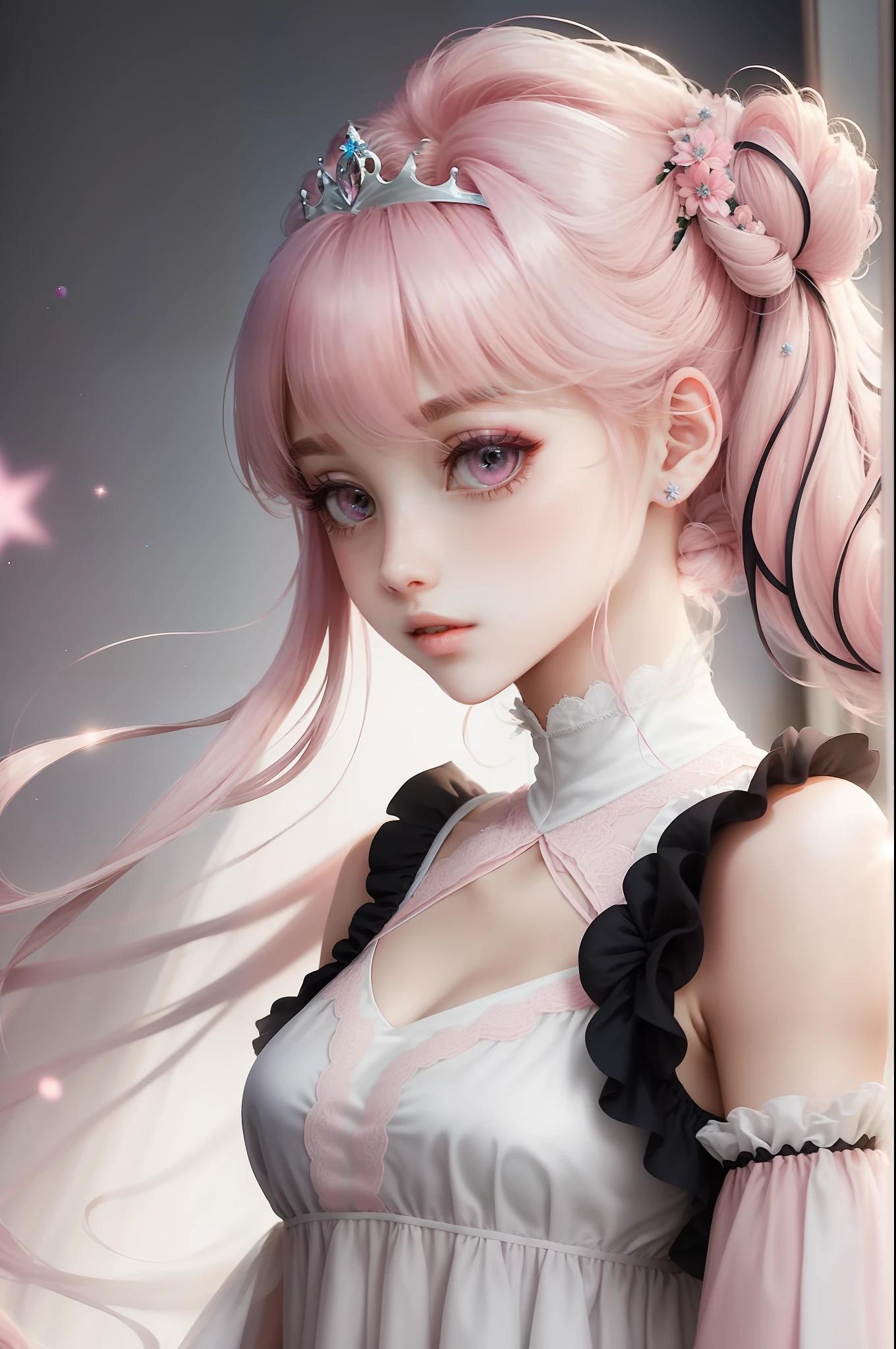 Princess A Princess Soft Good style best quality(Highest Quality) , High quality(hiquality) Soft hair pink there Fluffy dress blonde Hair tied in two, The whole body is reflected, Very delicate tone and good atmosphere