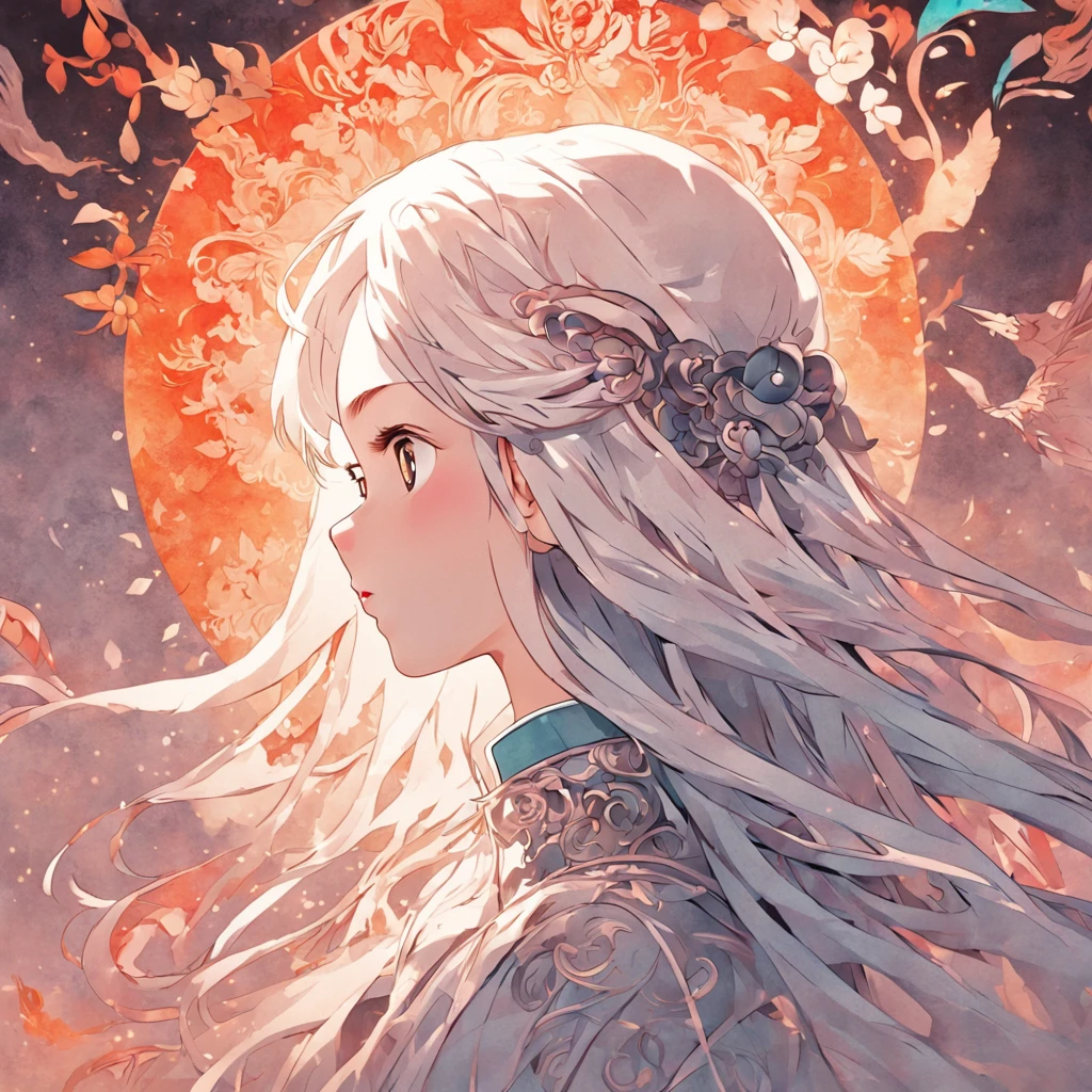 (White background:1.4),(Silhouette of a girl's head, Eyes closed, colorfull long hair, Oriental elements),(Chinese illustration:1.3,paper art:1.3, Quilted paper art:1.2),( reasonable design, Clear lines, High sharpness,Best quality, Very detailed, Masterpiece, movie light effect, 4K )