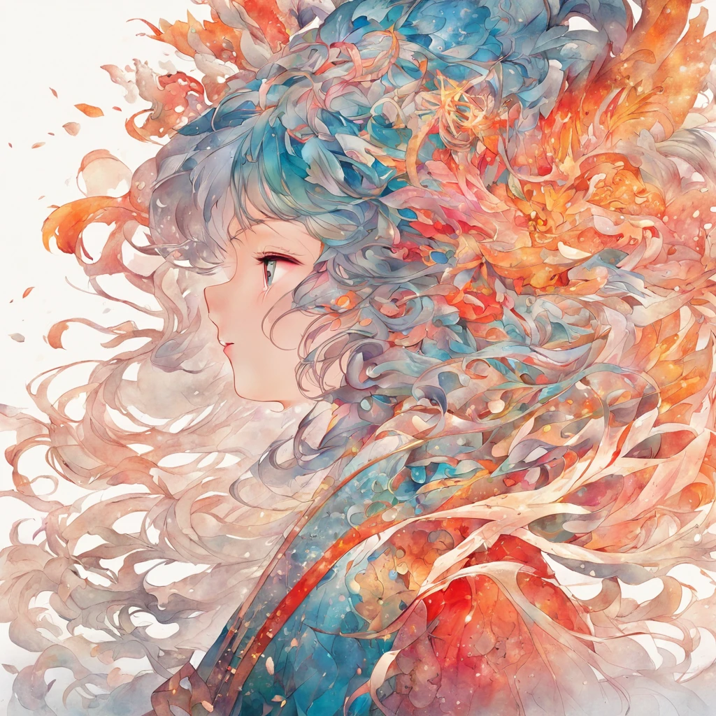 (White background:1.4),(Silhouette of a girl's head, Eyes closed, colorfull long hair, Oriental elements),(Chinese illustration:1.3,paper art:1.3, Quilted paper art:1.2),( reasonable design, Clear lines, High sharpness,Best quality, Very detailed, Masterpiece, movie light effect, 4K )