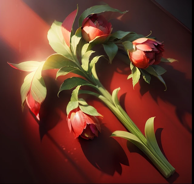 Red flowers with natural light,fruit,Naturally realistic textures on blur and natural background,Depth and shadows,Glow and illuminate,istock
