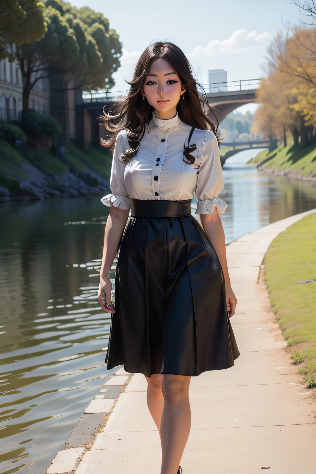 Nice beauty walking by the river