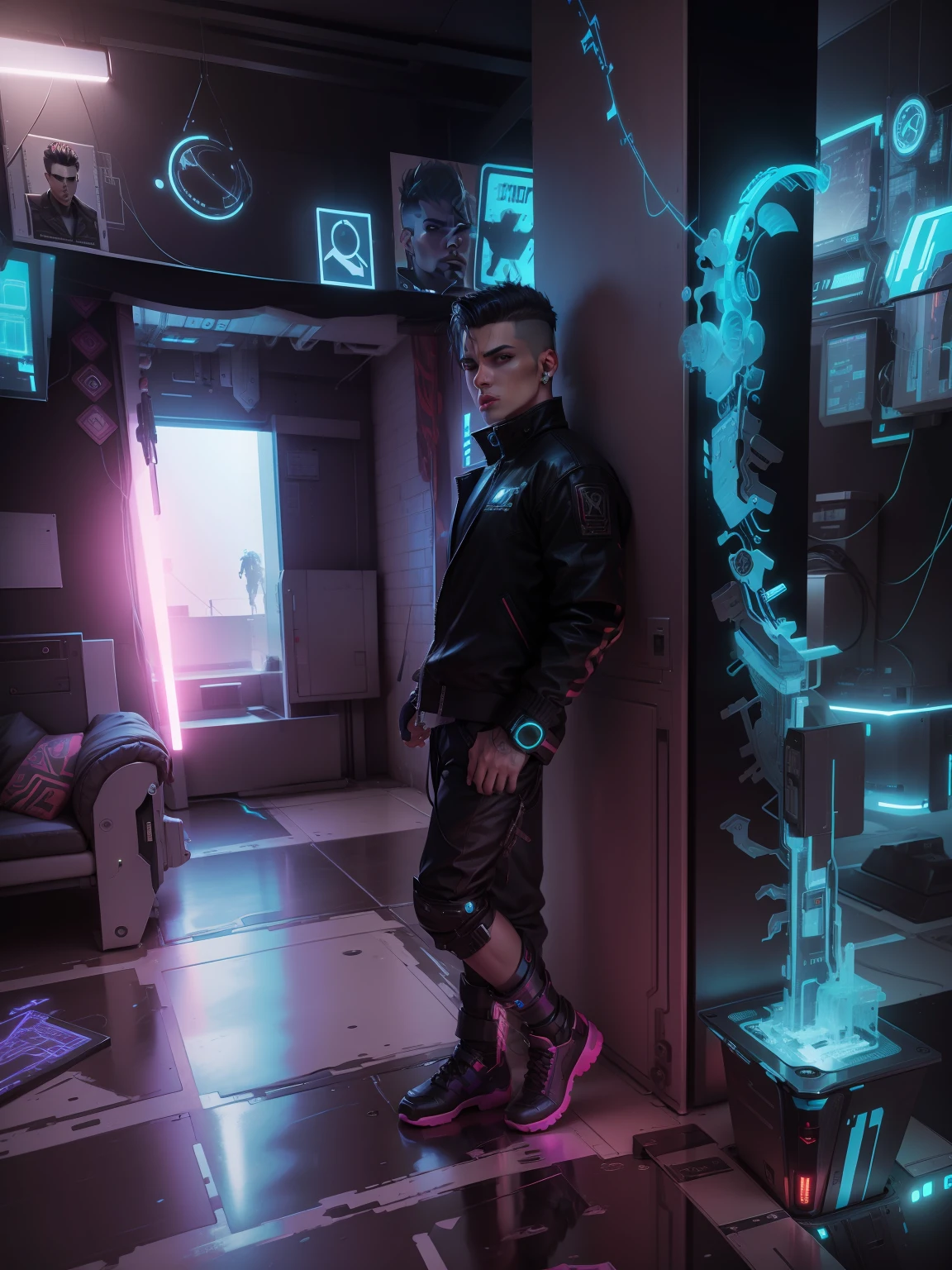 Change background, cyber punk handsome boy,realistic face,8k, ultra realistic face,