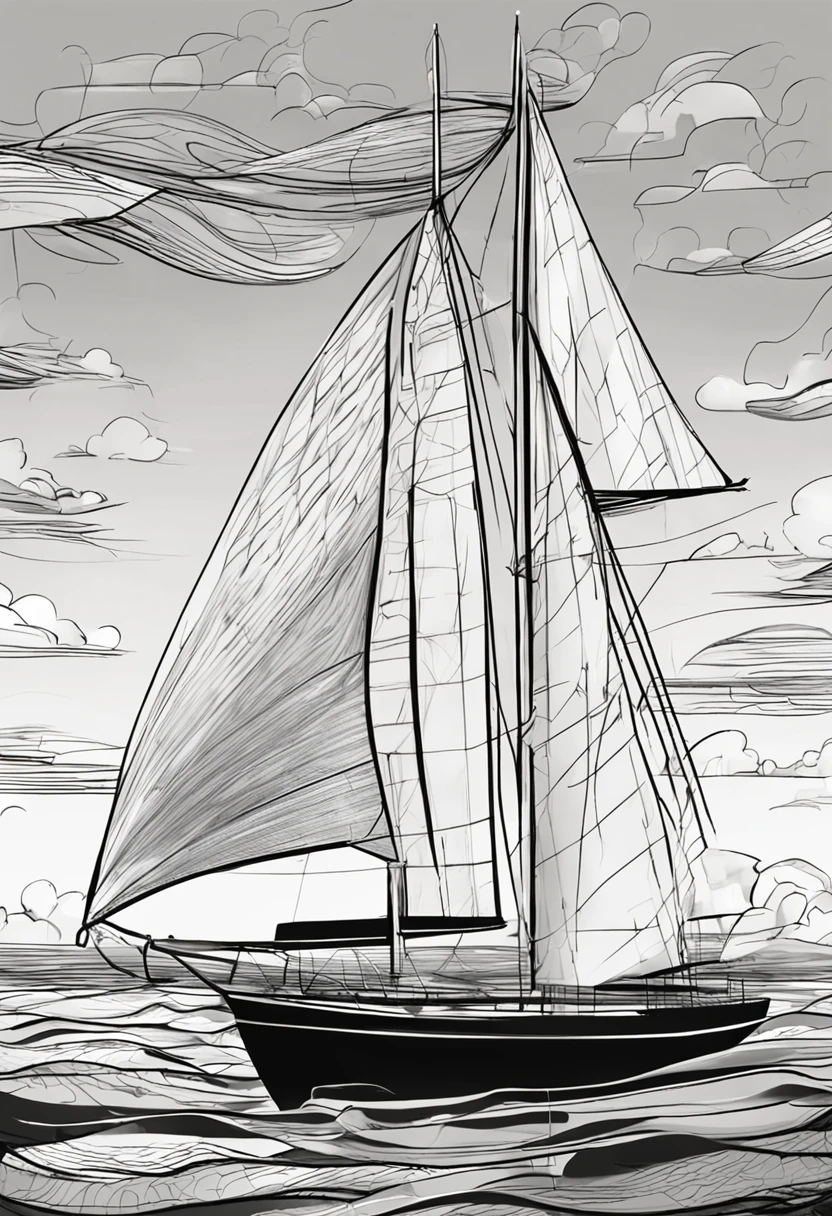 sailboat, just lines and black and white
