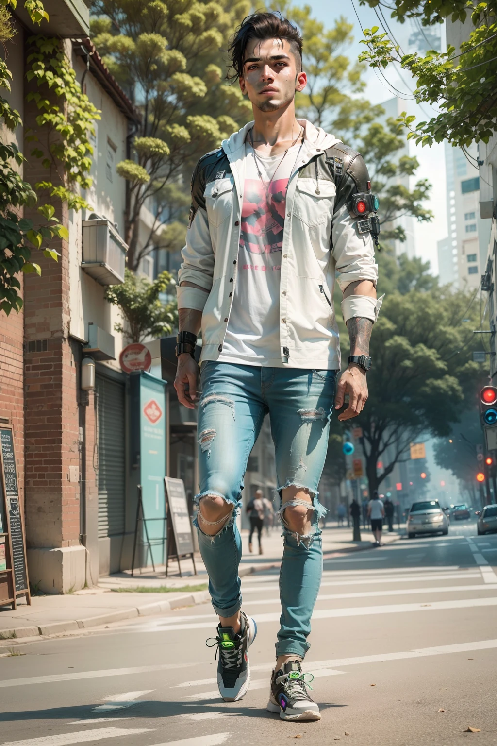 Change background cyberpunk handsome boy, realistic face, 8k, ultra realistic,Future world,cyber city