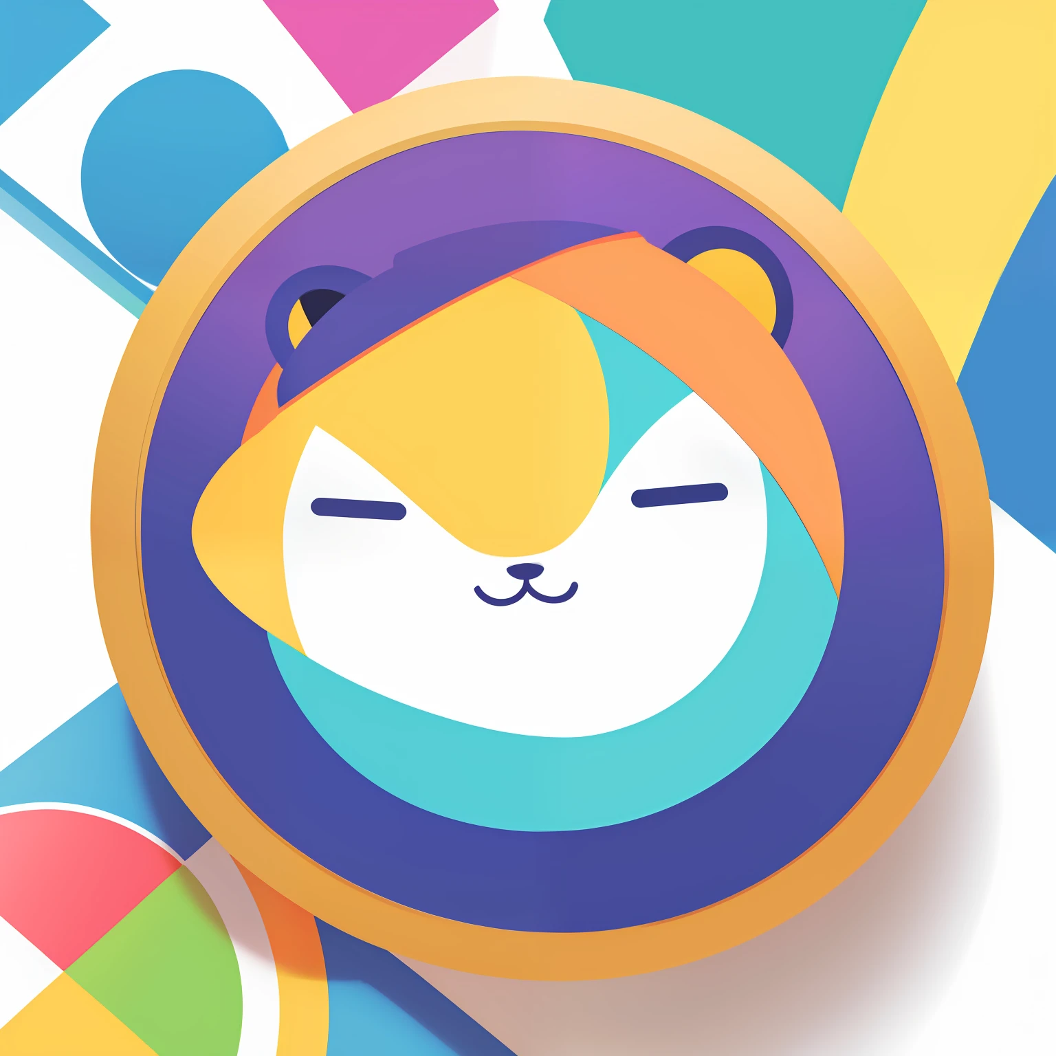 a closeup、Flat illustration、Geometric shapes、Colorful Rainbow 5、pop-art、white bear