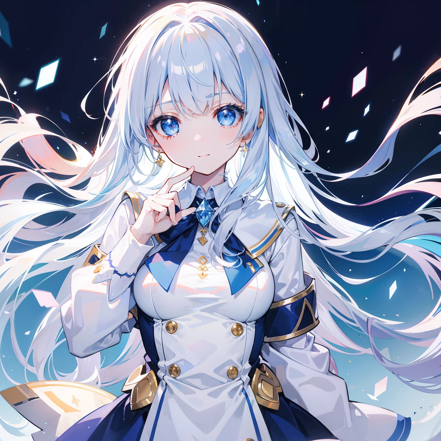porate、School uniforms、bright expression、Bright apricot hair、Super long silky straight hair、Beautiful bangs that shine、Sparkling crystal clear and charming light blue eyes、Very nice and lovely 16 year old girl、Lush bust