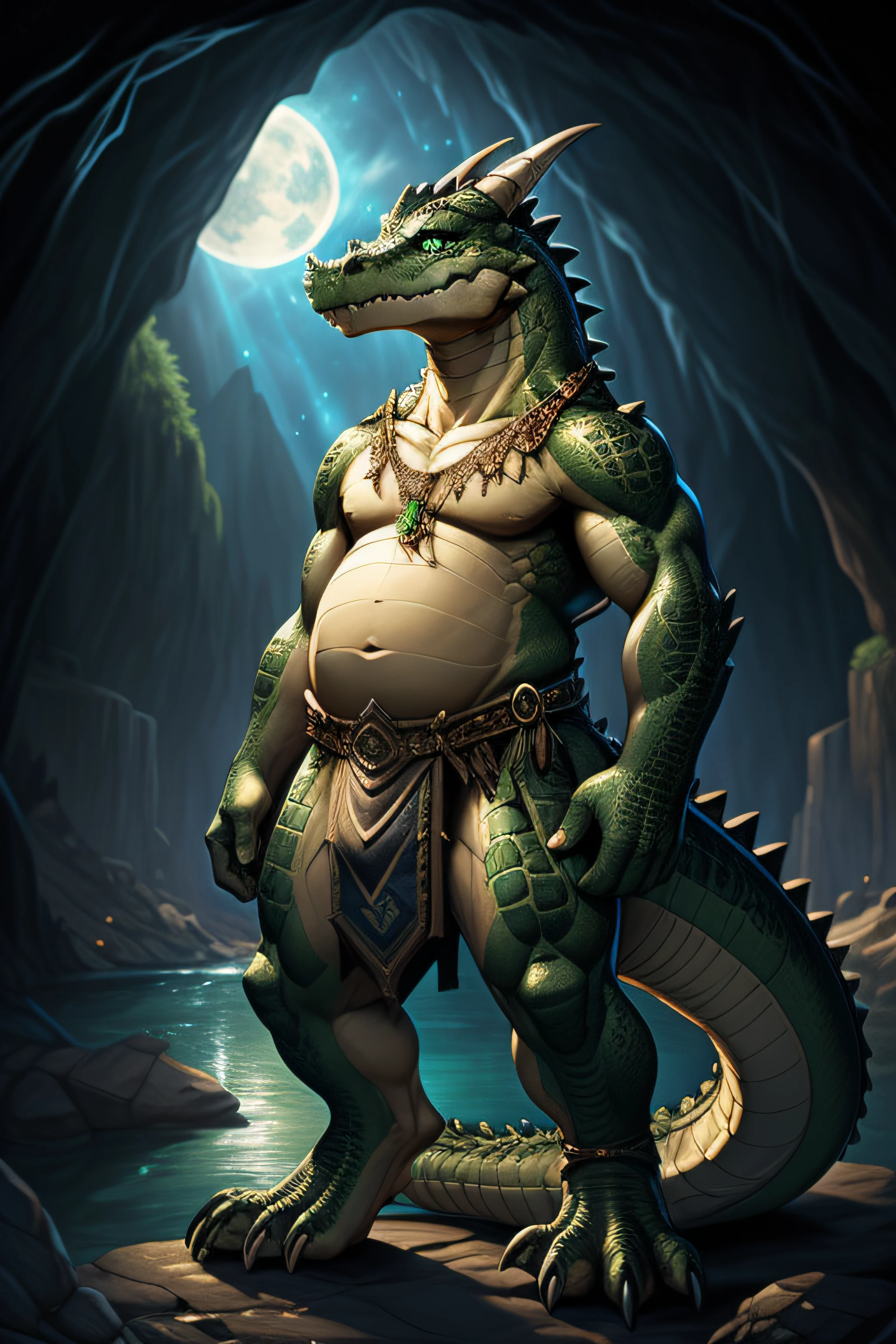 photographie, (pose Combat:1.1025), peau lisse, Ultra realistic shading, Anthro, vert, crocodile, photoreallistic, Tout de suite, suggestif, (Rembrandt:1.1025), Huge pectorals, tribal, guerrier, biceps, (pagne:1.05), petite queue minuscule, Slim Hunk,(en anglais seulement), in a swamp, ventre blanc, Queue, tiens une lance.