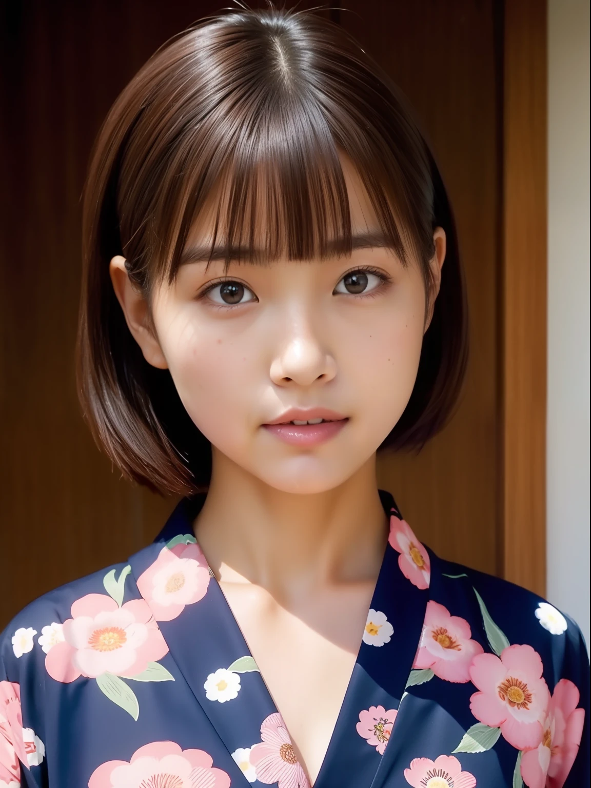 Beautuful Women、20yr old 、head shot、80mm、Yukata、Japanese houses、NSFW