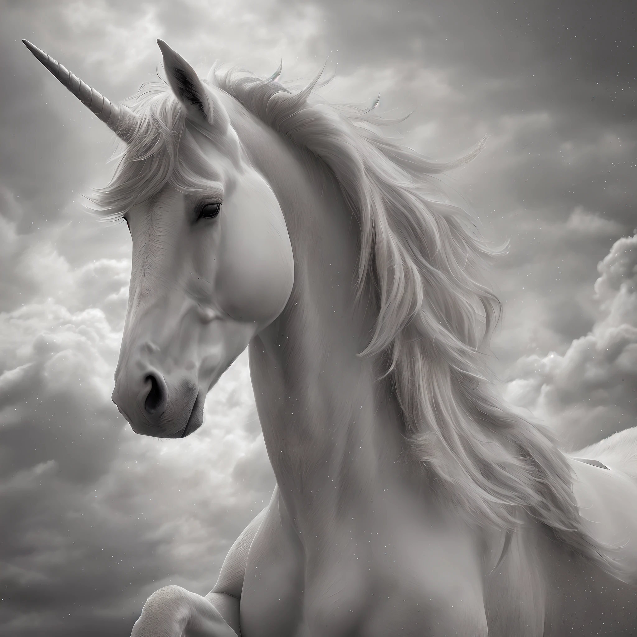 Positive Prompt:
A majestic unicorn with pristine white fur stands gracefully in a dreamy setting. The background features fluffy clouds, creating an ethereal atmosphere. Capture the unicorn's portrait in exquisite detail, using high-quality photography techniques. Ensure the image is of 4K resolution, with HDR enhancement, resulting in a stunningly sharp and vibrant depiction.